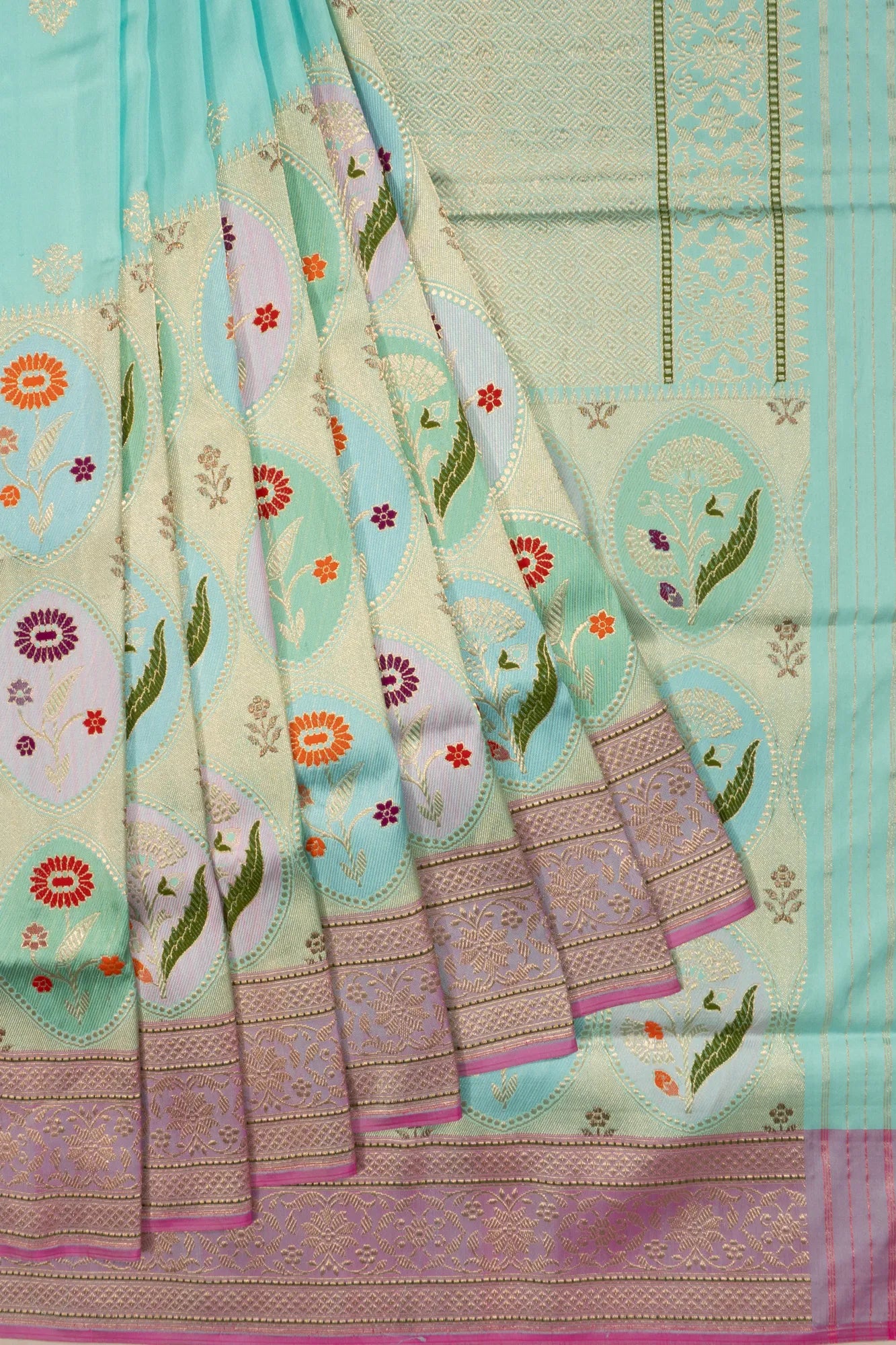 Banarasi Silk Brocade Sea Blue Saree