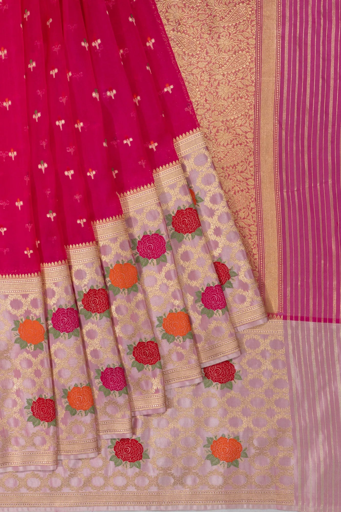 Banarasi Kora Organza Butta Magenta Saree With Silk Border