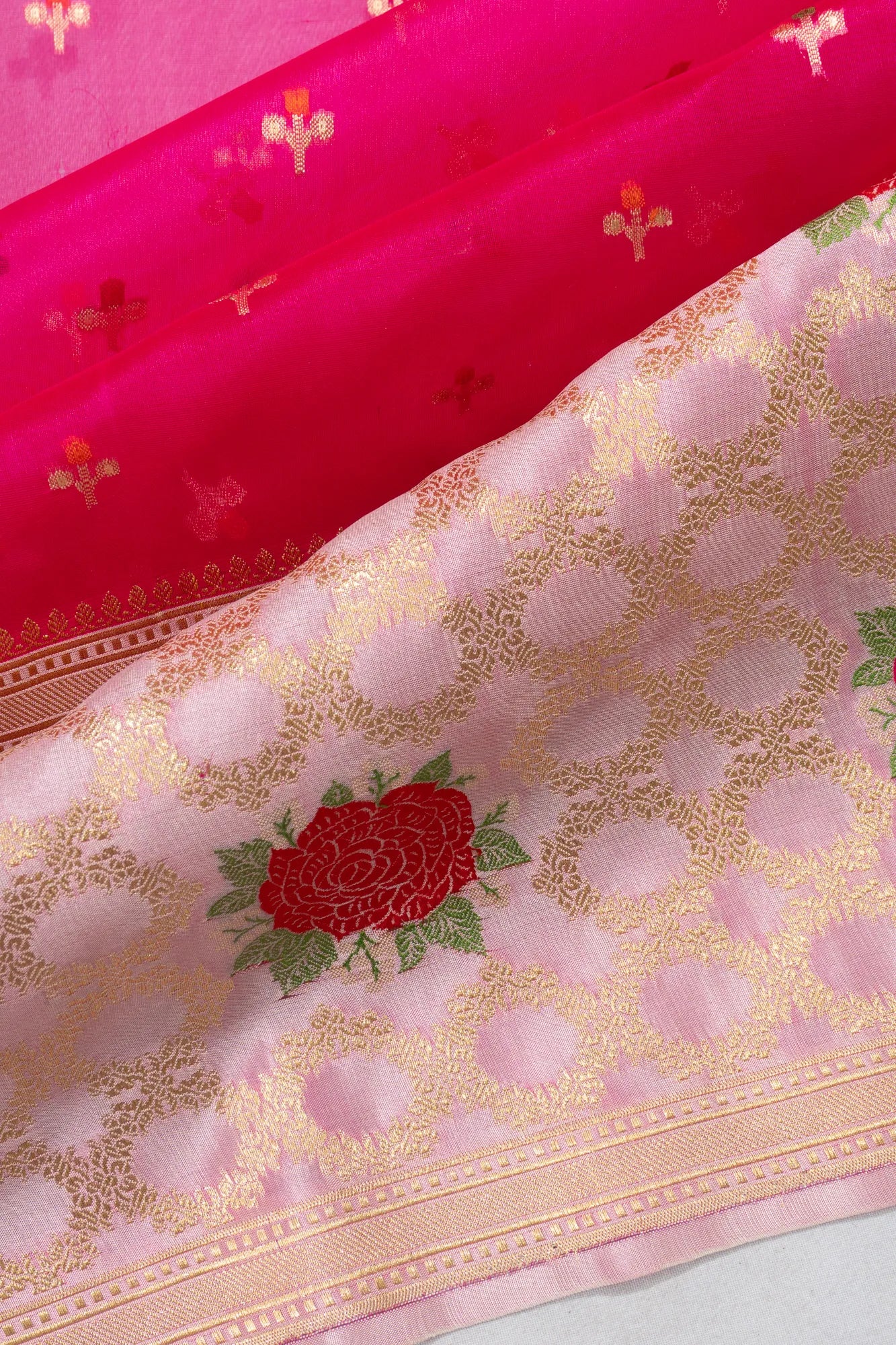 Banarasi Kora Organza Butta Magenta Saree With Silk Border