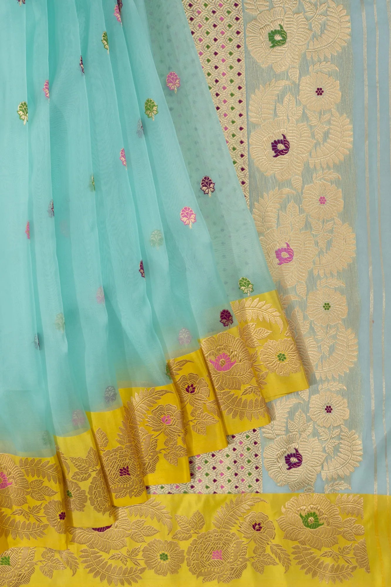 Banarasi Kora Organza Butta Blue Saree