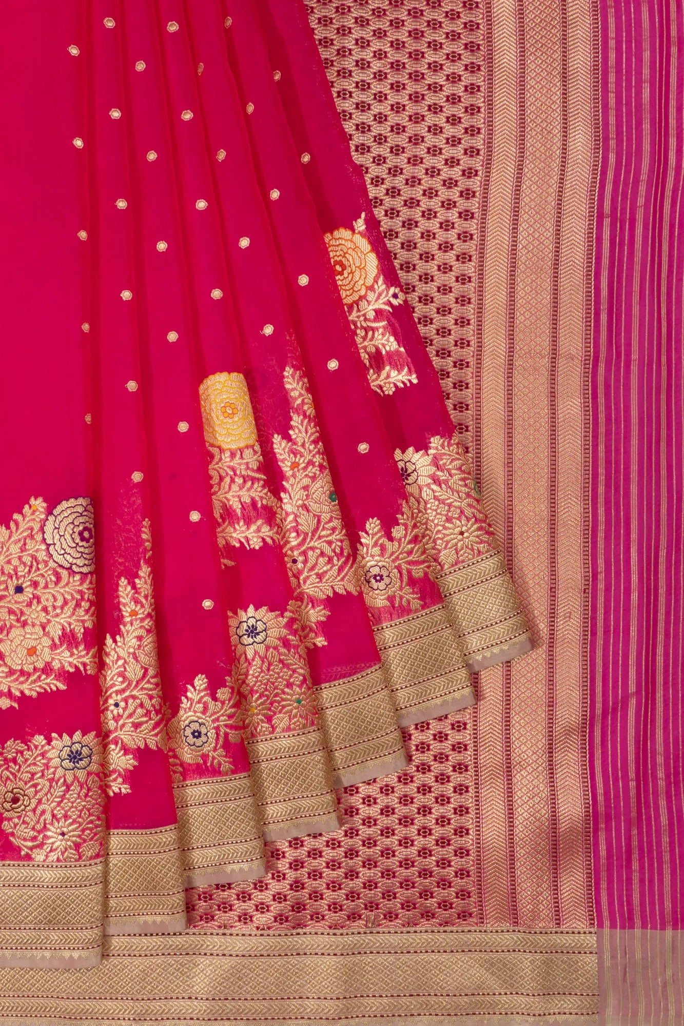 Banarasi Kora Organza Butta Rani Pink Saree