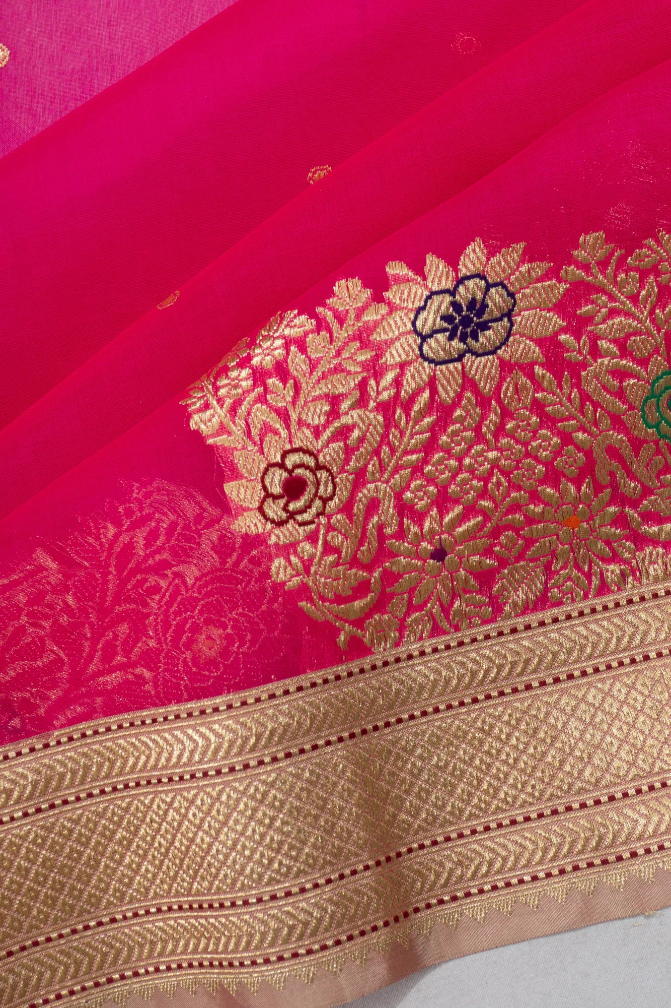 Banarasi Kora Organza Butta Rani Pink Saree