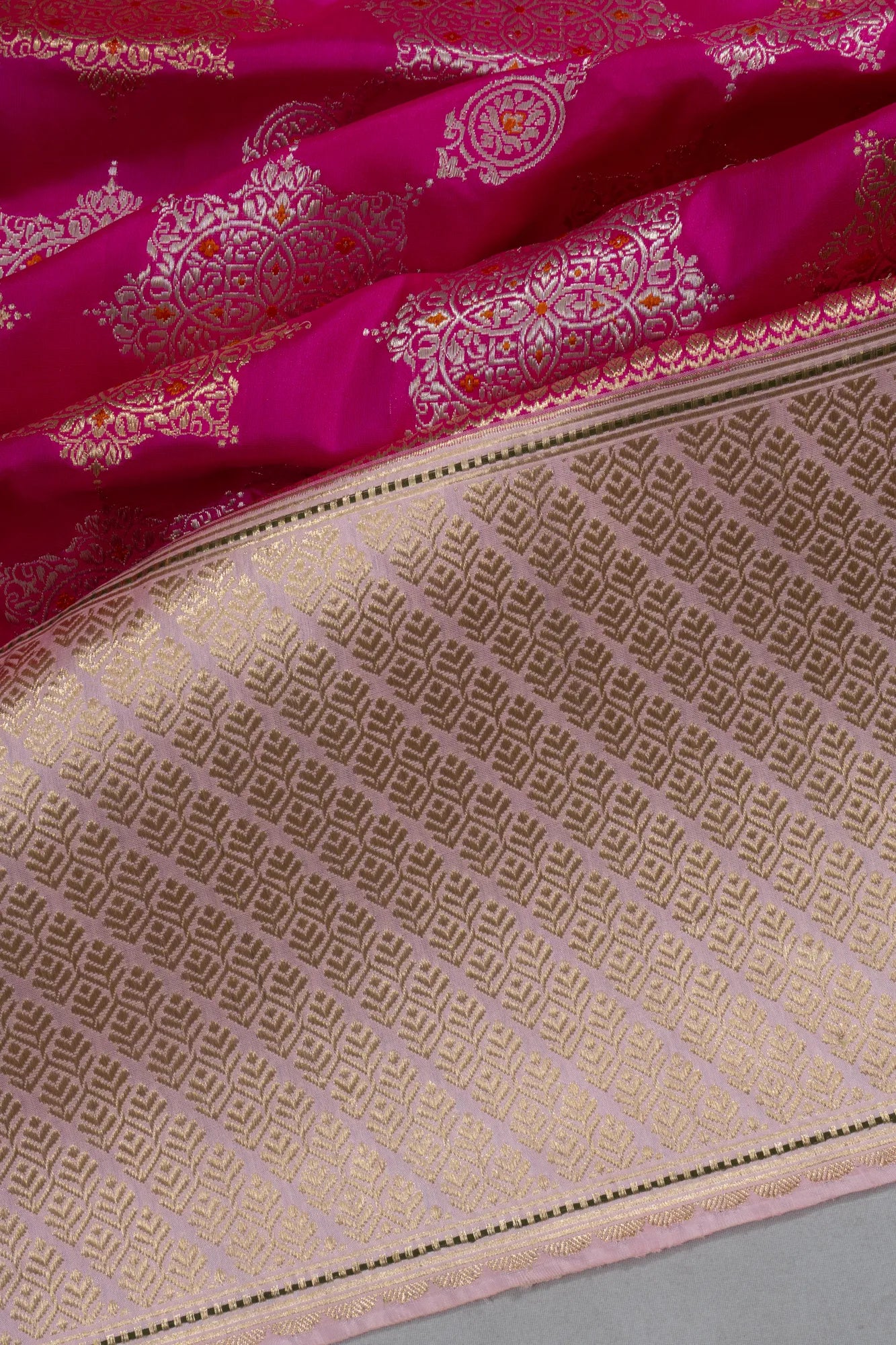 Banarasi Silk Kadwa Jaal Brocade Rani Pink Saree
