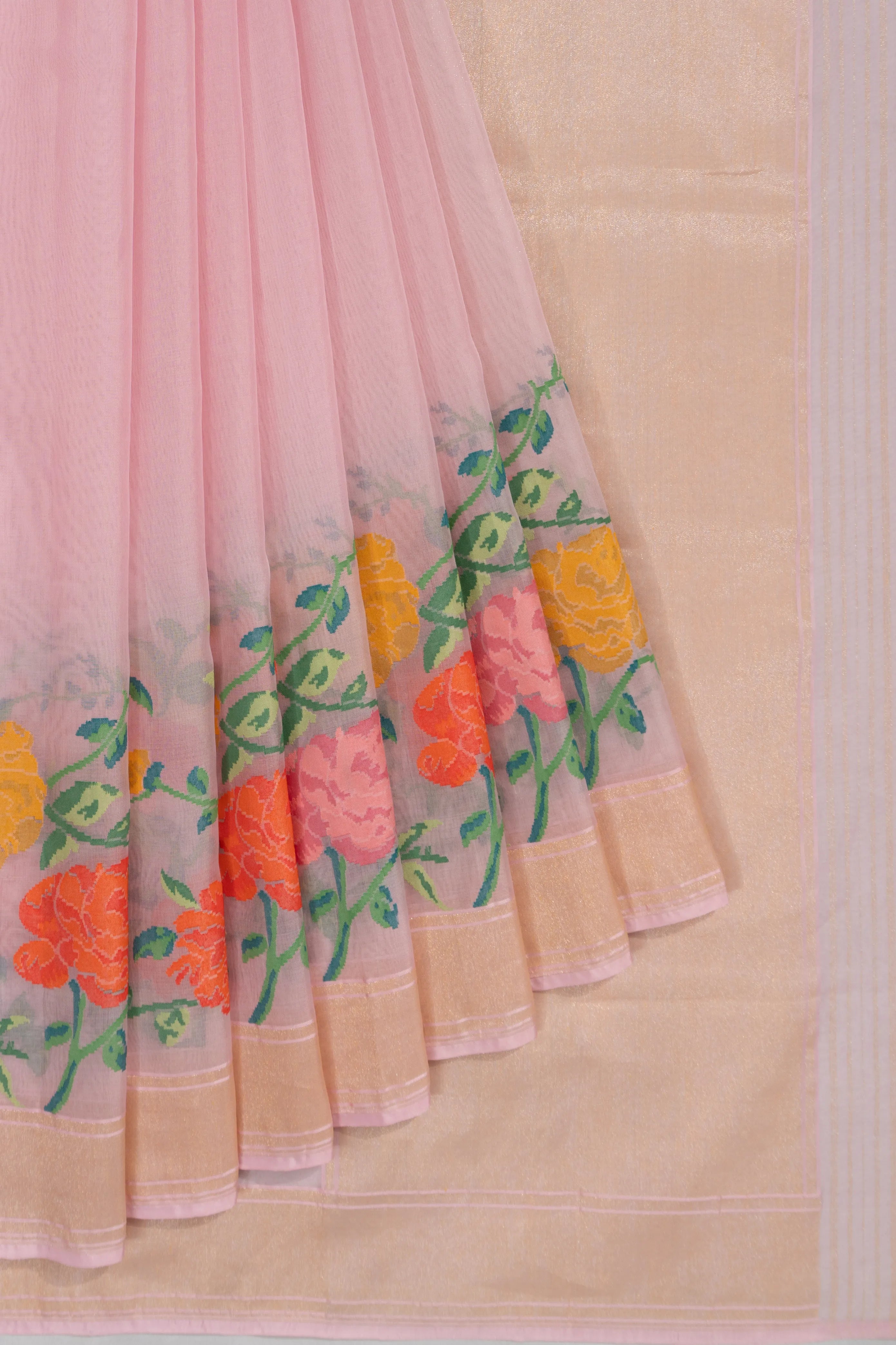 Banarasi Kora Organza Jamdani Butta Baby Pink Saree
