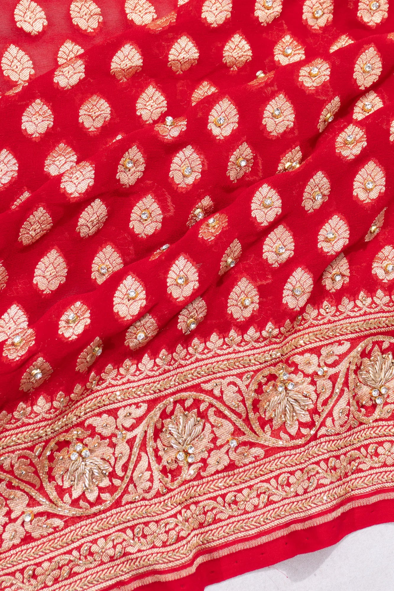 Banarasi Georgette Butta Red Saree