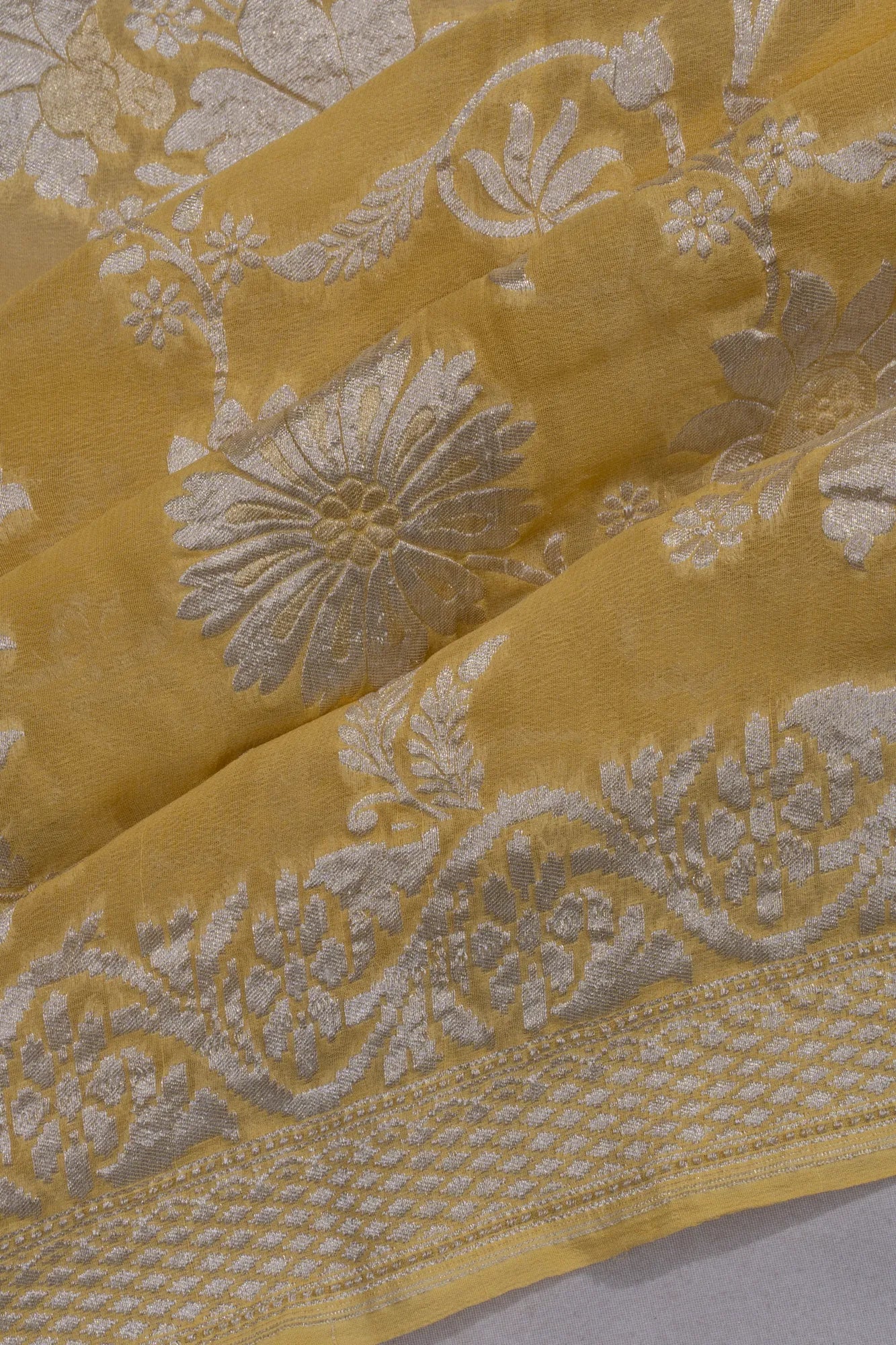 Banarasi Georgette Brocade Yellow Saree
