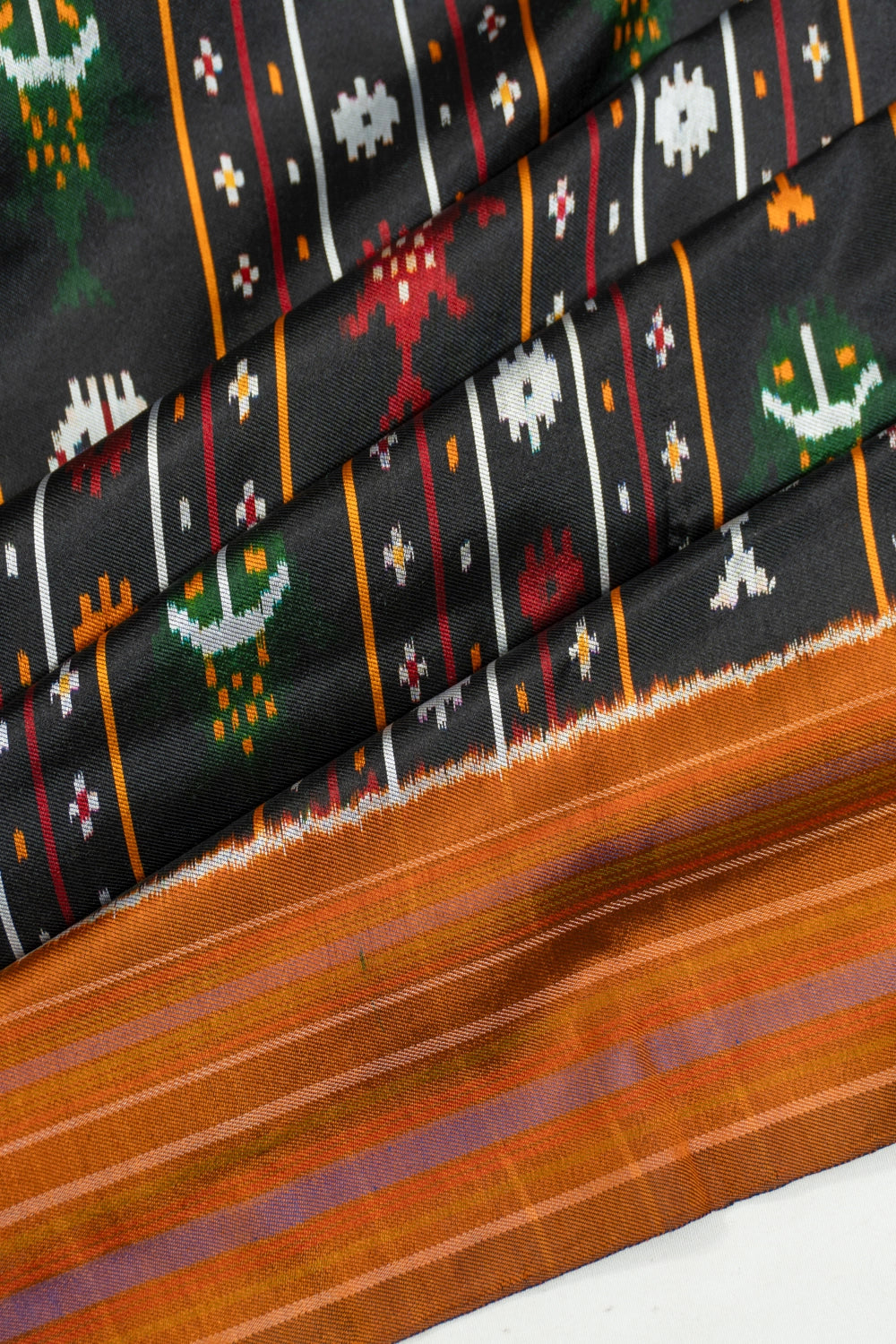 Pochampally Silk Twill Ikat Black Saree With Fish Motifs