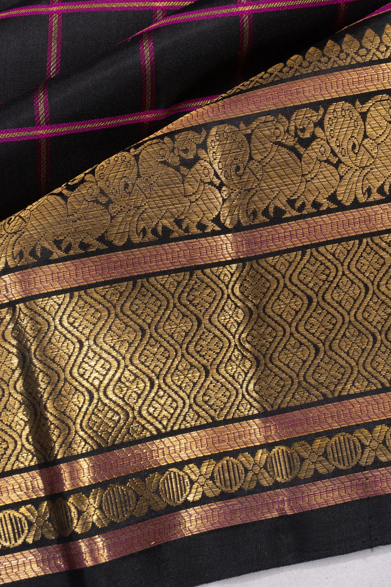 Classic Kanchipuram Silk Checks And Butta Black Saree