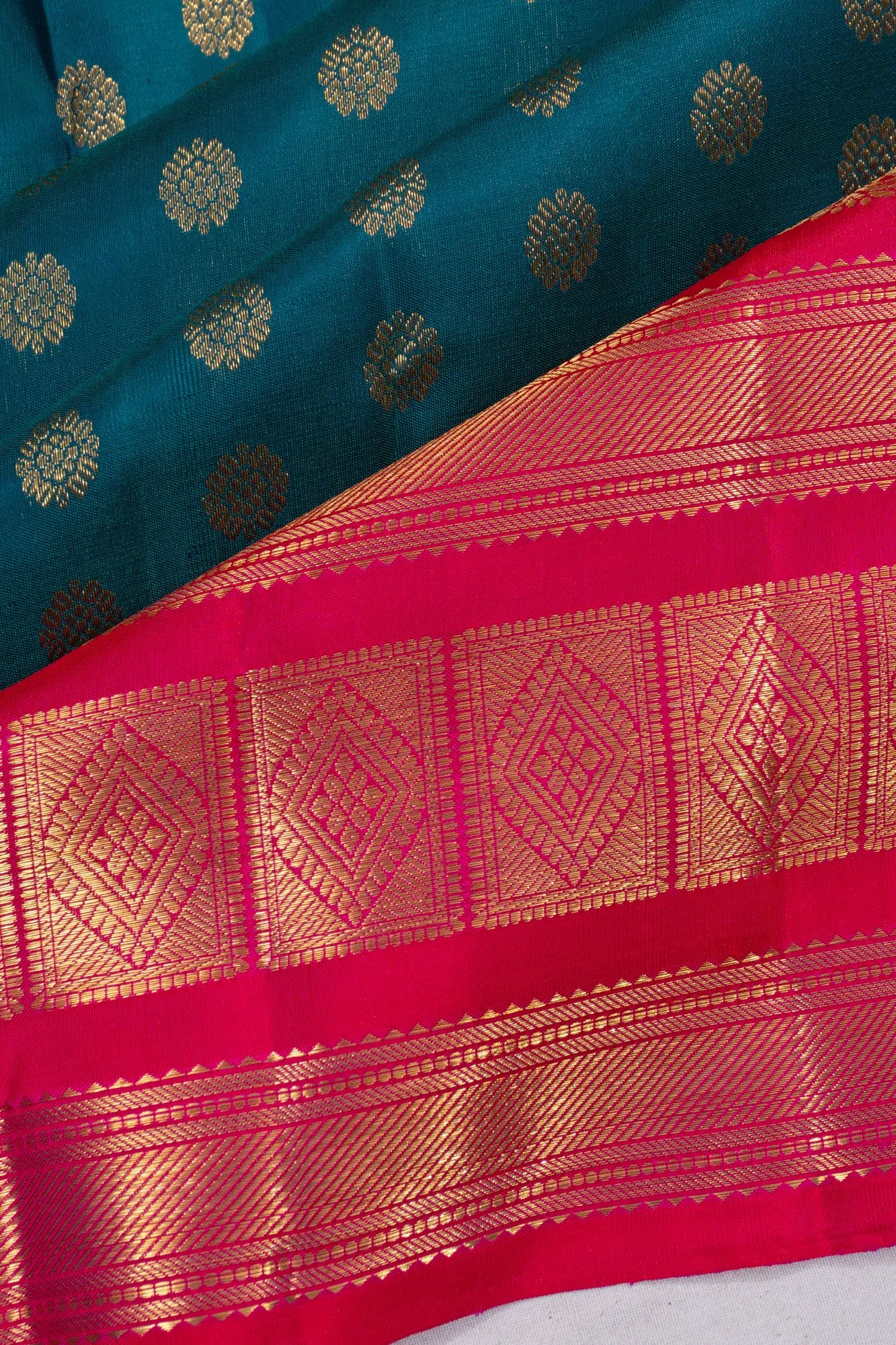 Classic Kanchipuram Silk Brocade Teal Green Saree With Big Border