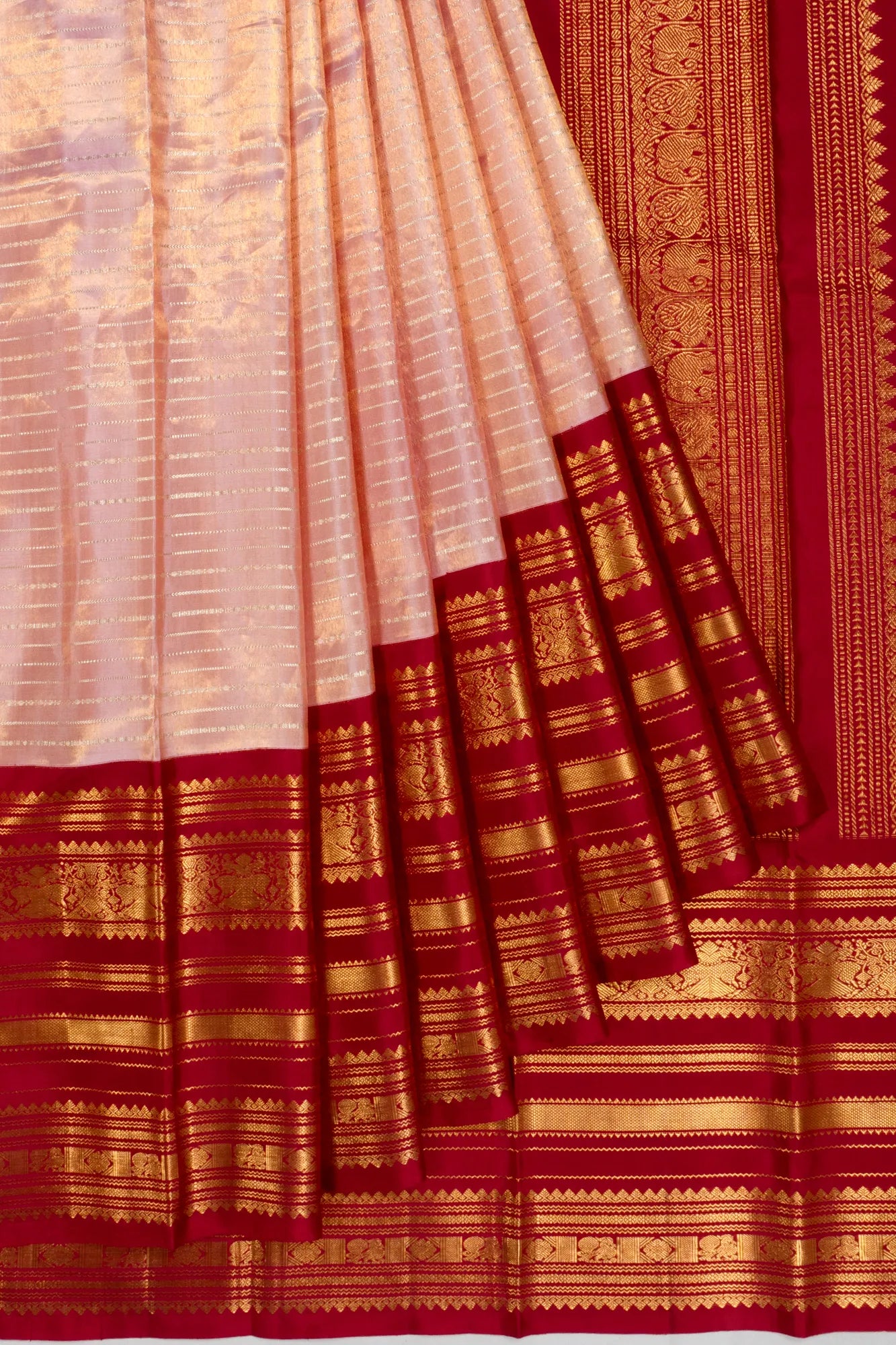 Kanchipuram Silk Tissue Lines Baby Pink Saree