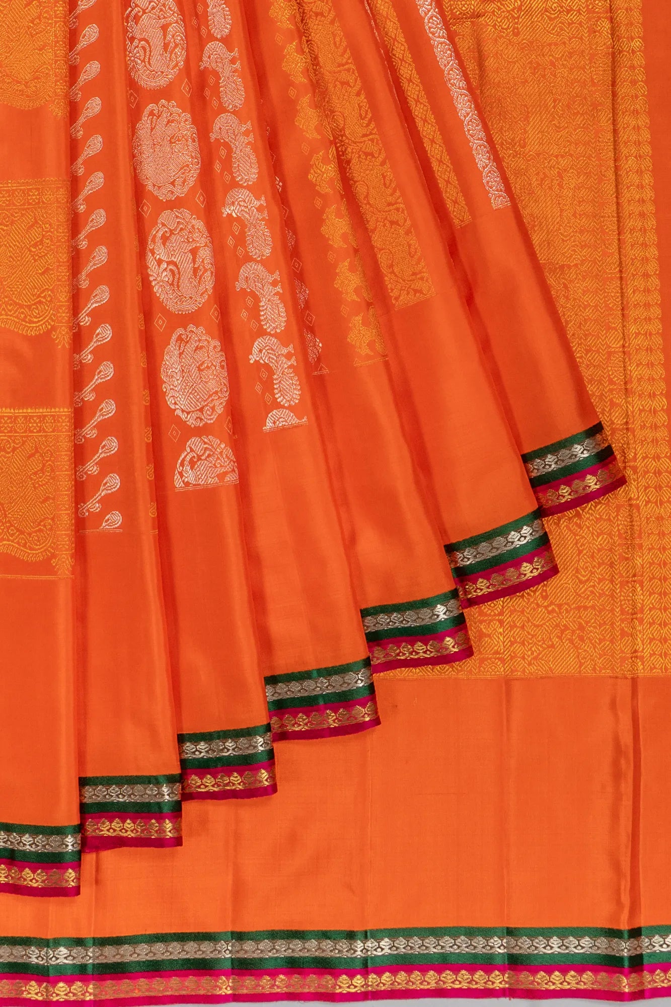 Classic Kanchipuram Silk Brocade Orange Saree