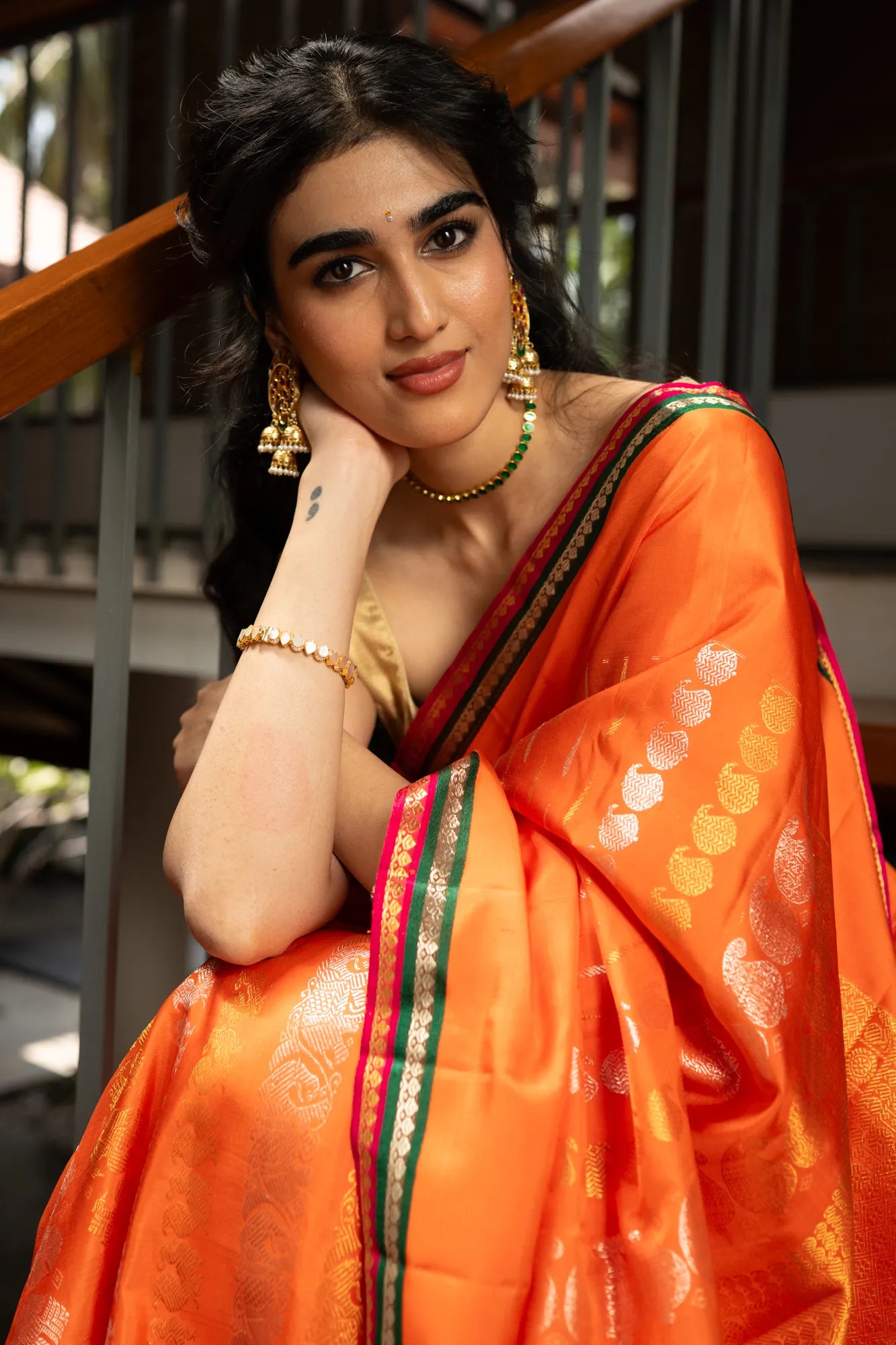 Classic Kanchipuram Silk Brocade Orange Saree