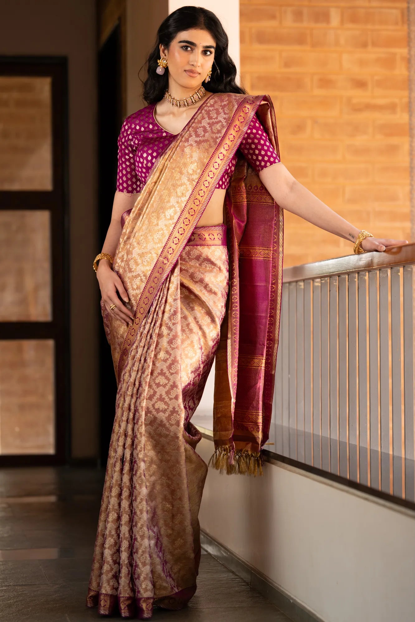 Kanchipuram Silk Tissue Brocade Purple Saree