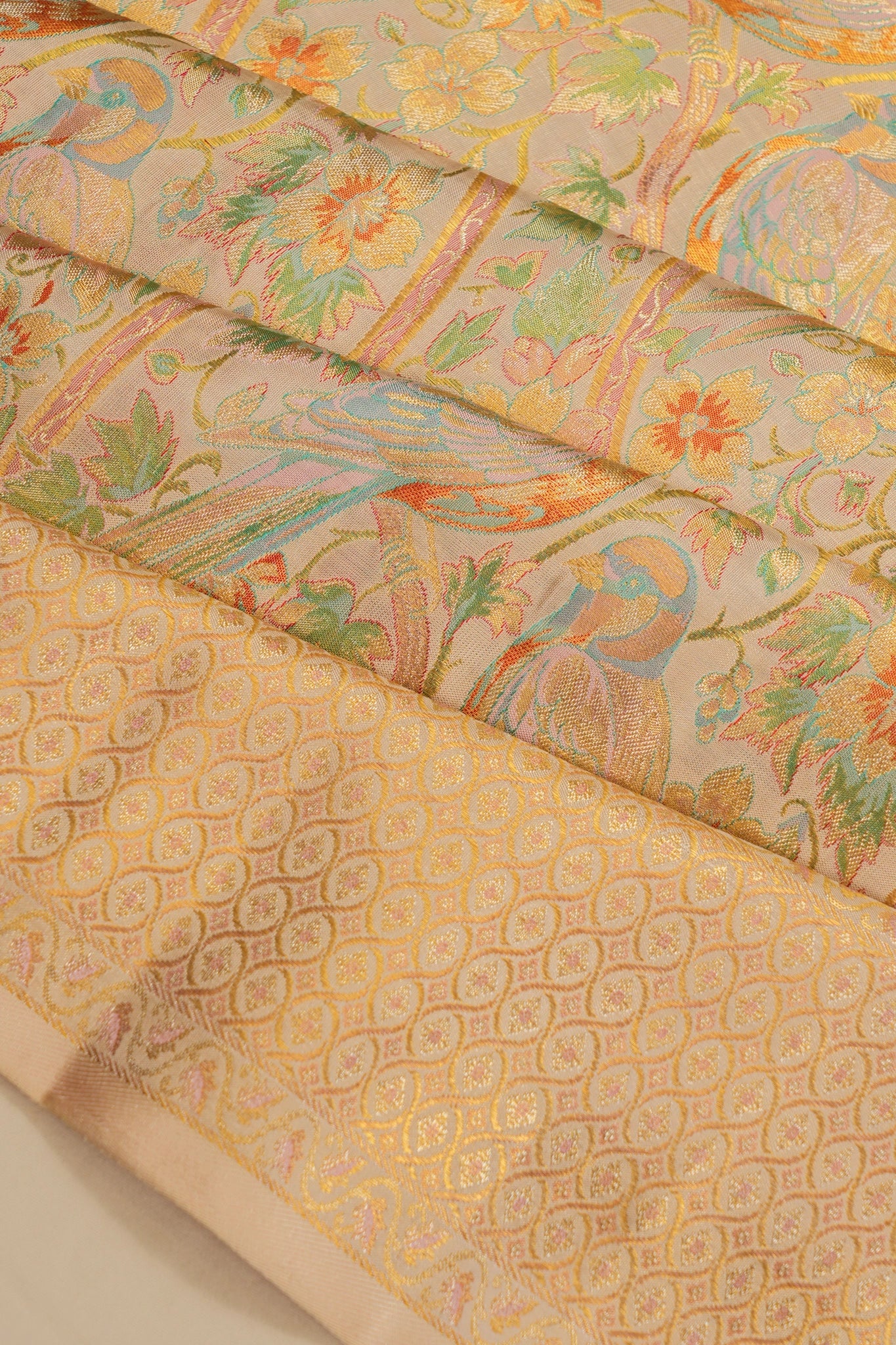 Kanchipuram Silk Tissue Brocade Cream Saree