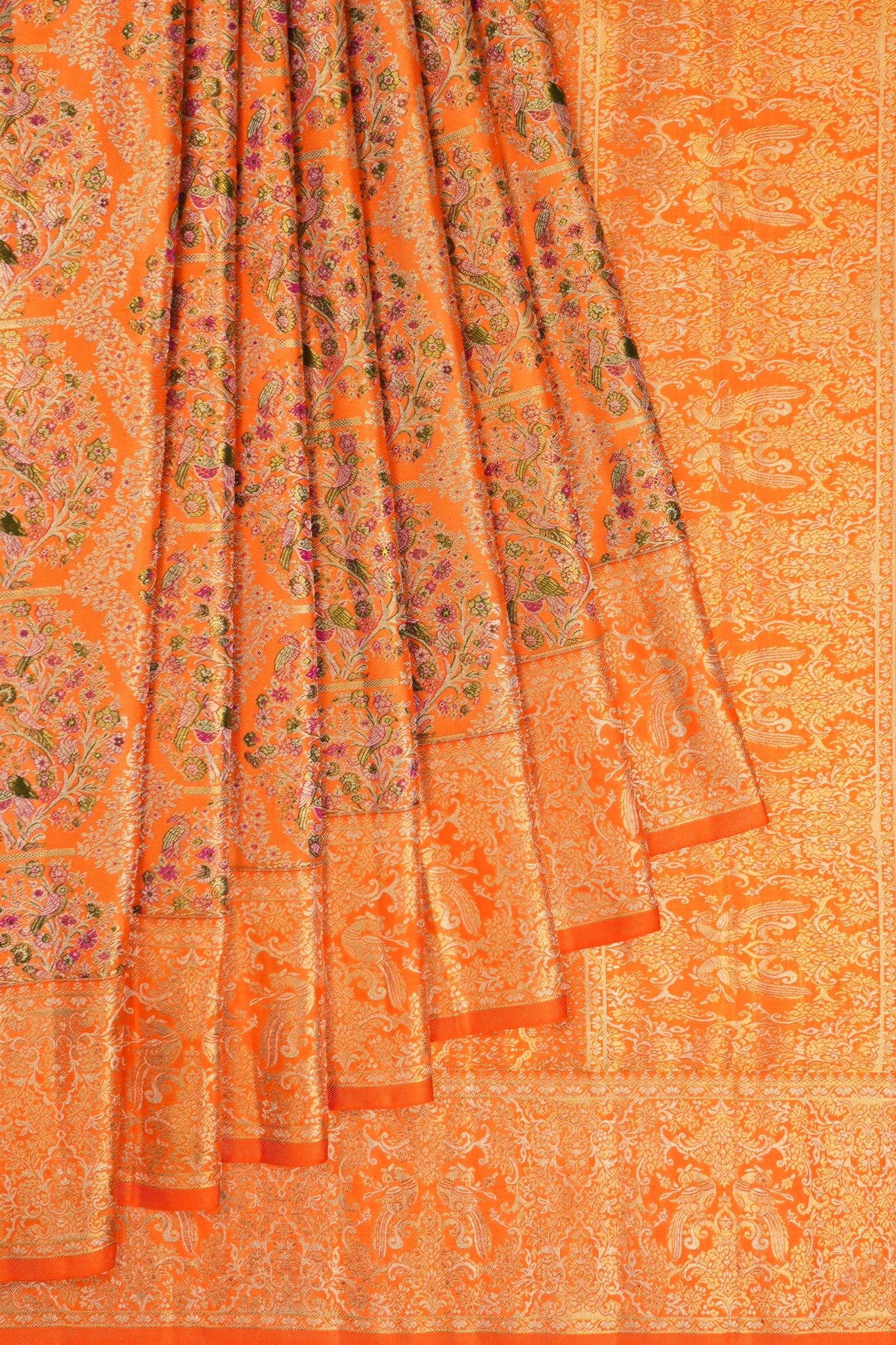 Kanchipuram Silk Brocade Orange Saree