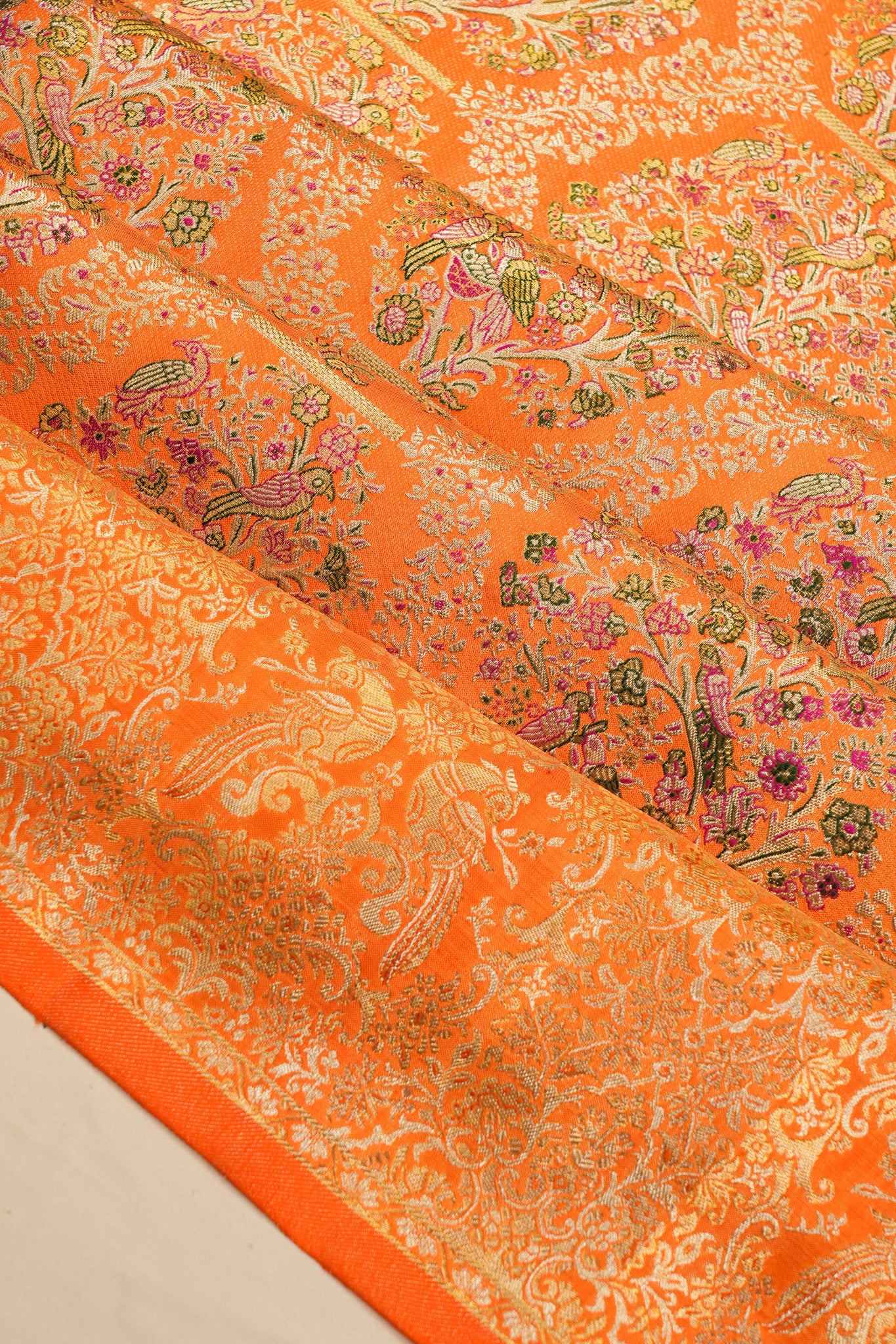 Kanchipuram Silk Brocade Orange Saree
