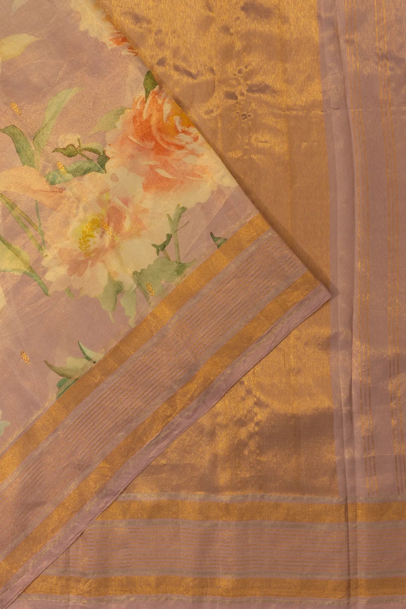 Kanchipuram Silk Tissue Butta And Floral Printed Pink Saree