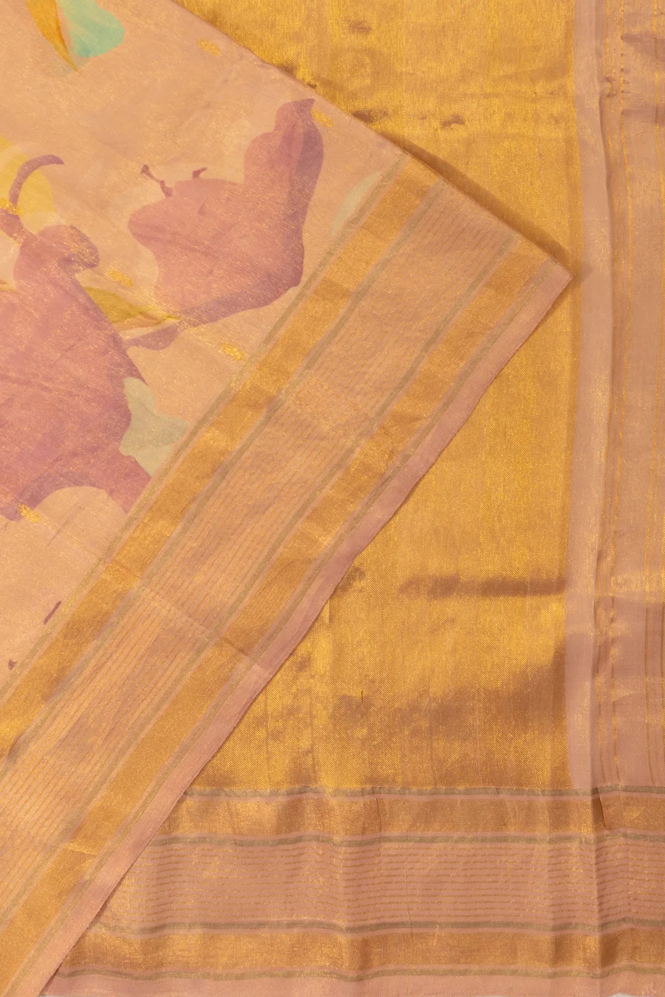 Kanchipuram Silk Tissue Butta And Floral Printed Pink Saree