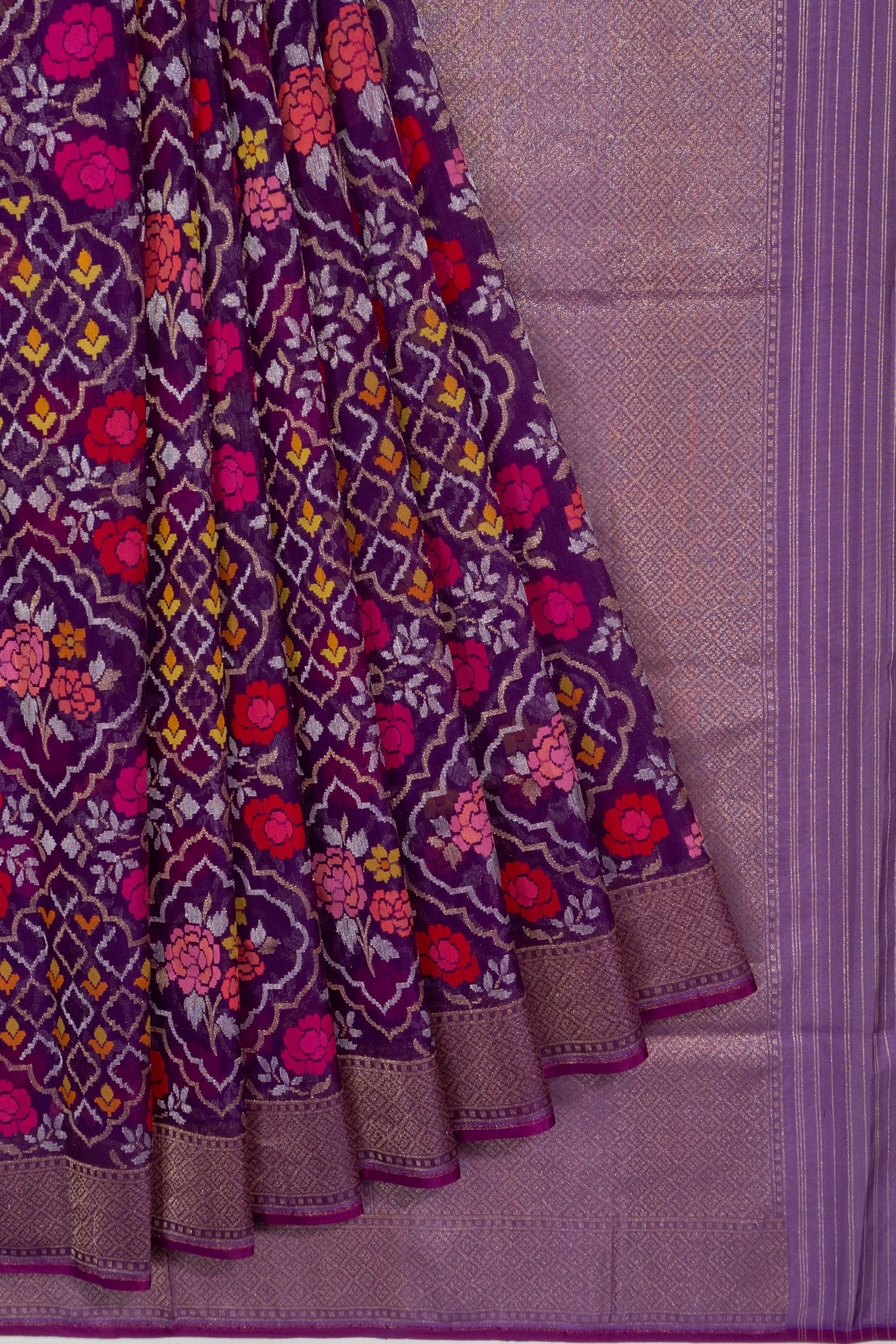 Banarasi Kora Organza Jaal Jamdani Butta Purple Saree