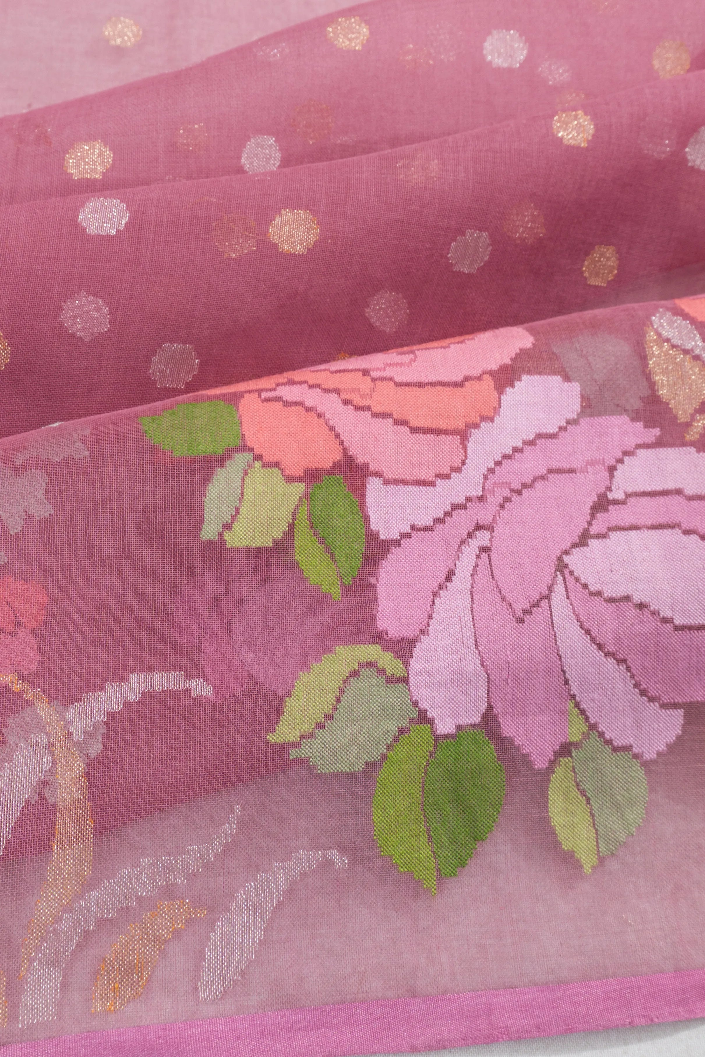 Banarasi Kora Organza Jamdani Butta Pink Saree