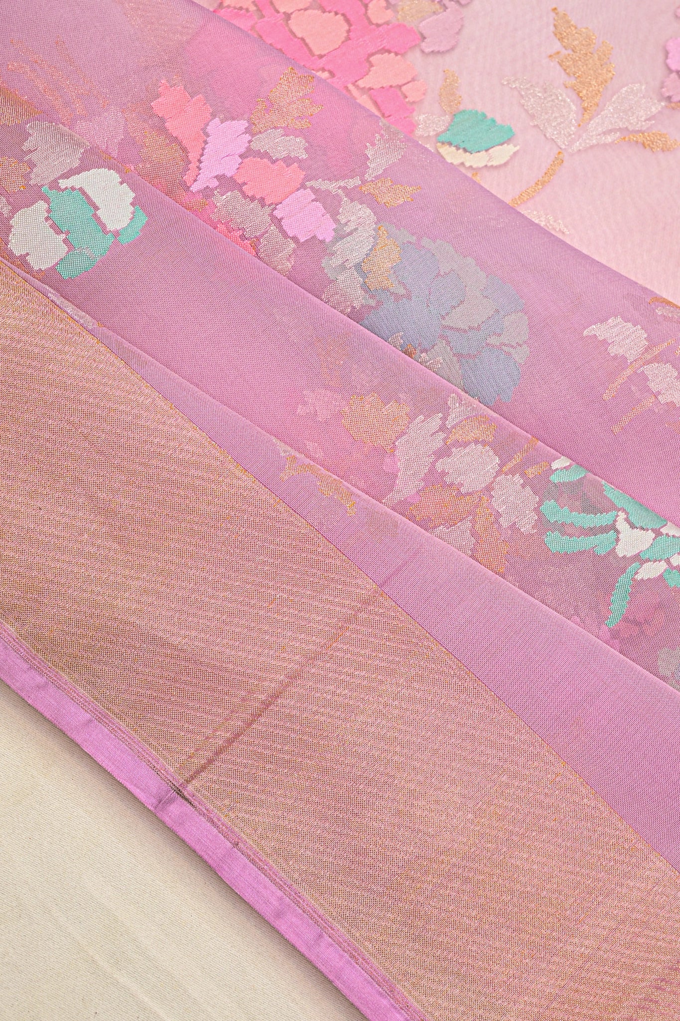 Banarasi Cotton Jamdhani Jaal Lavender Saree