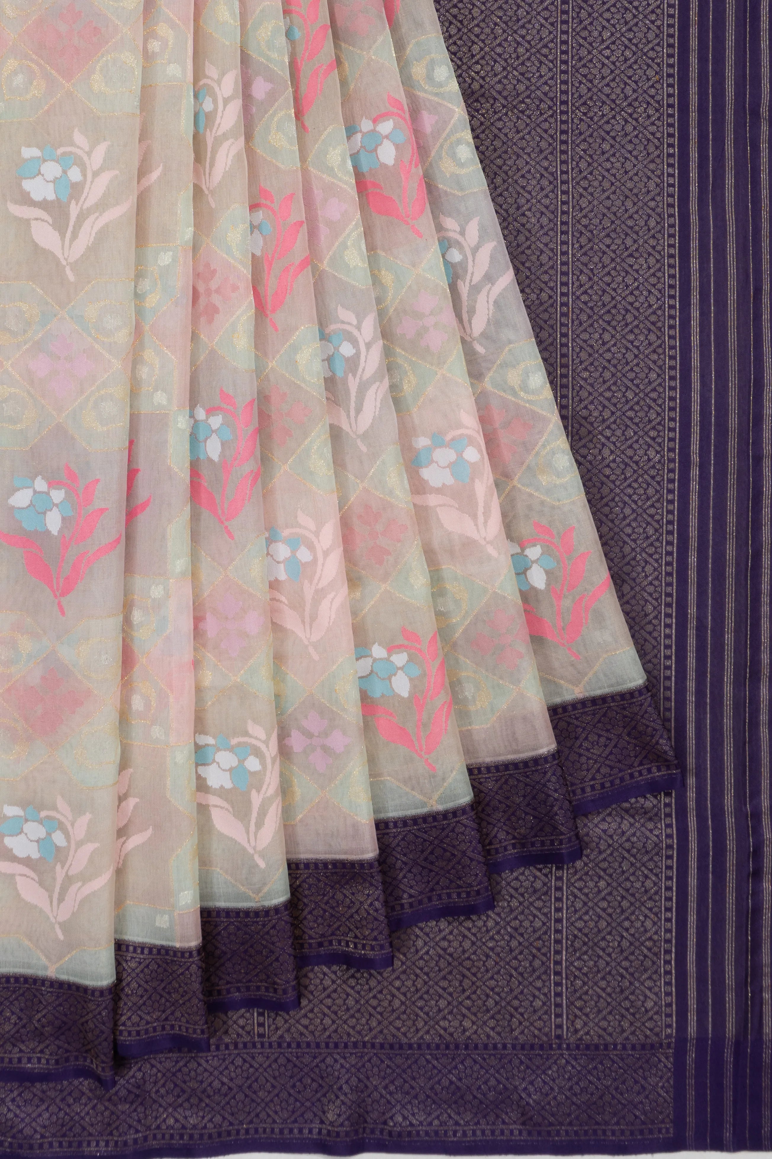 Banarasi Kora Organza Brocade Jamdani Butta White Saree