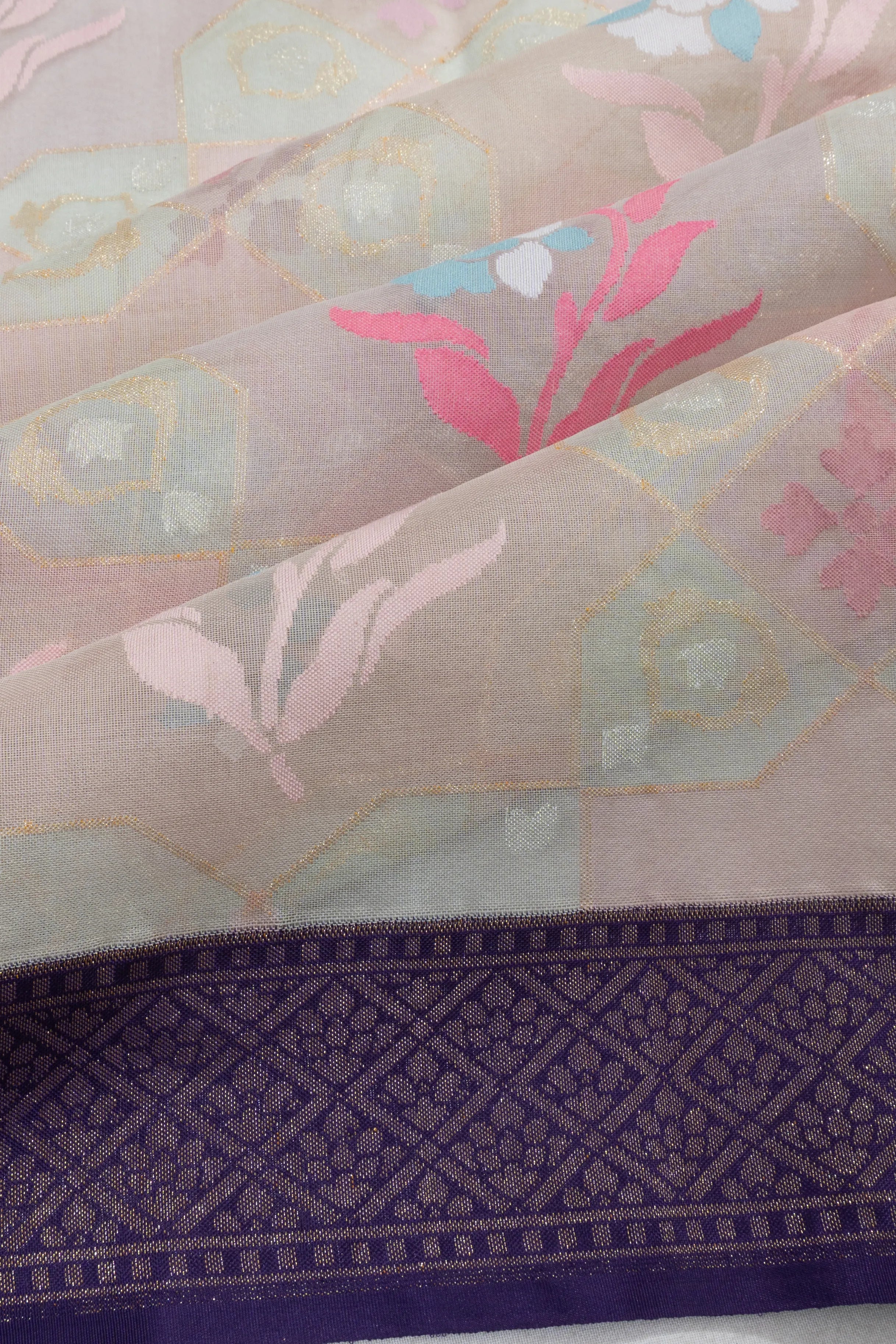 Banarasi Kora Organza Brocade Jamdani Butta White Saree