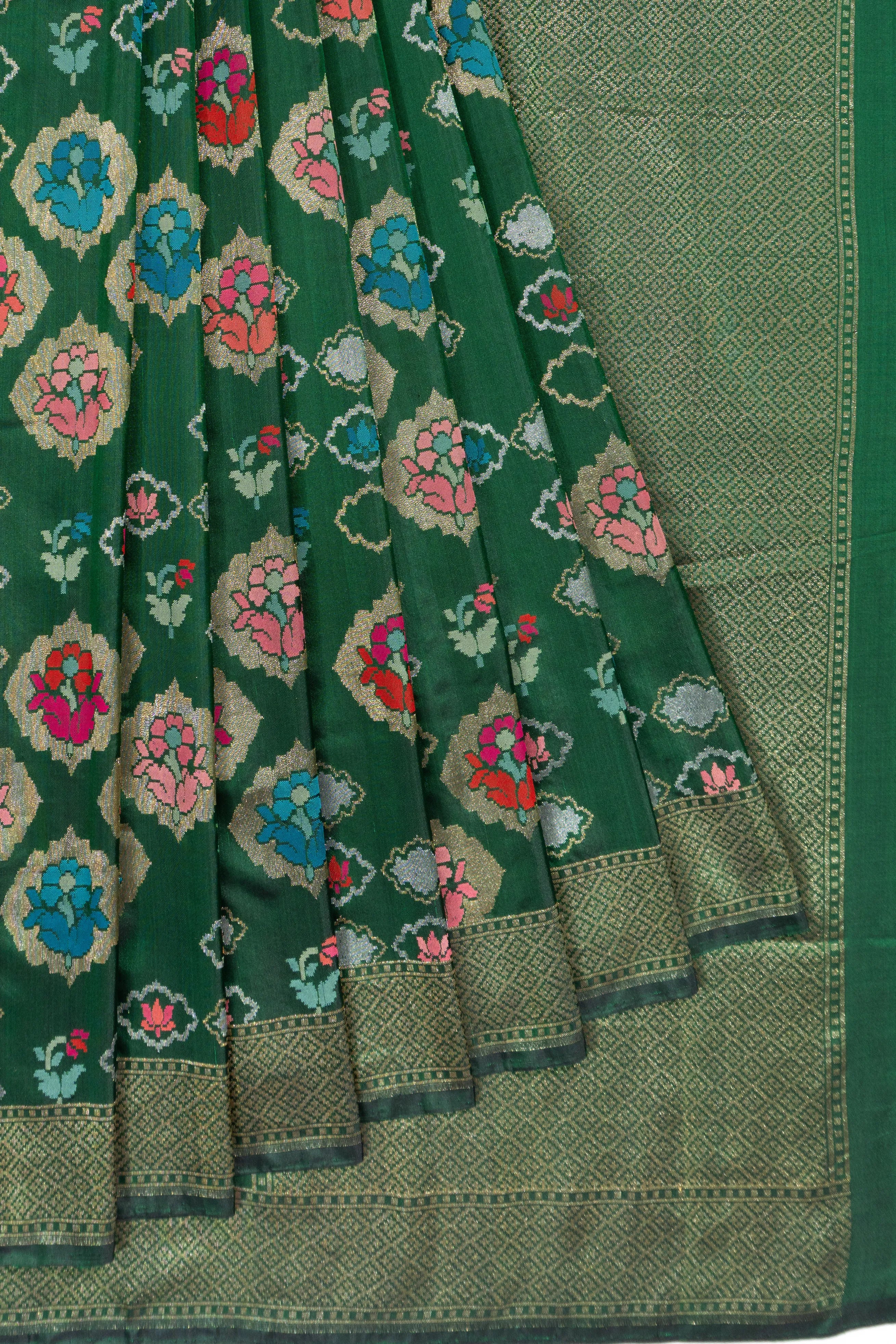Banarasi Silk Jamdani Butta Green Saree