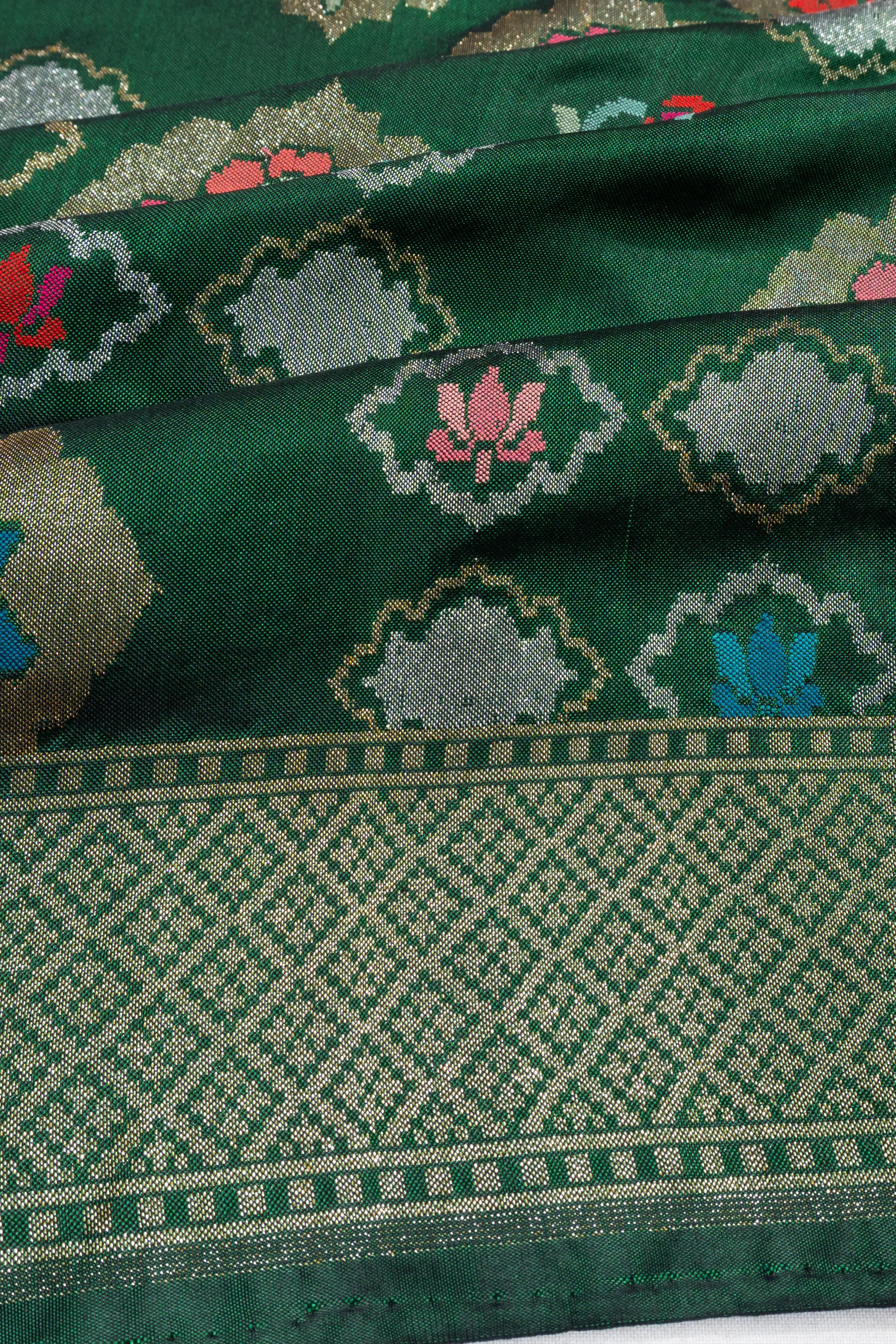 Banarasi Silk Jamdani Butta Green Saree