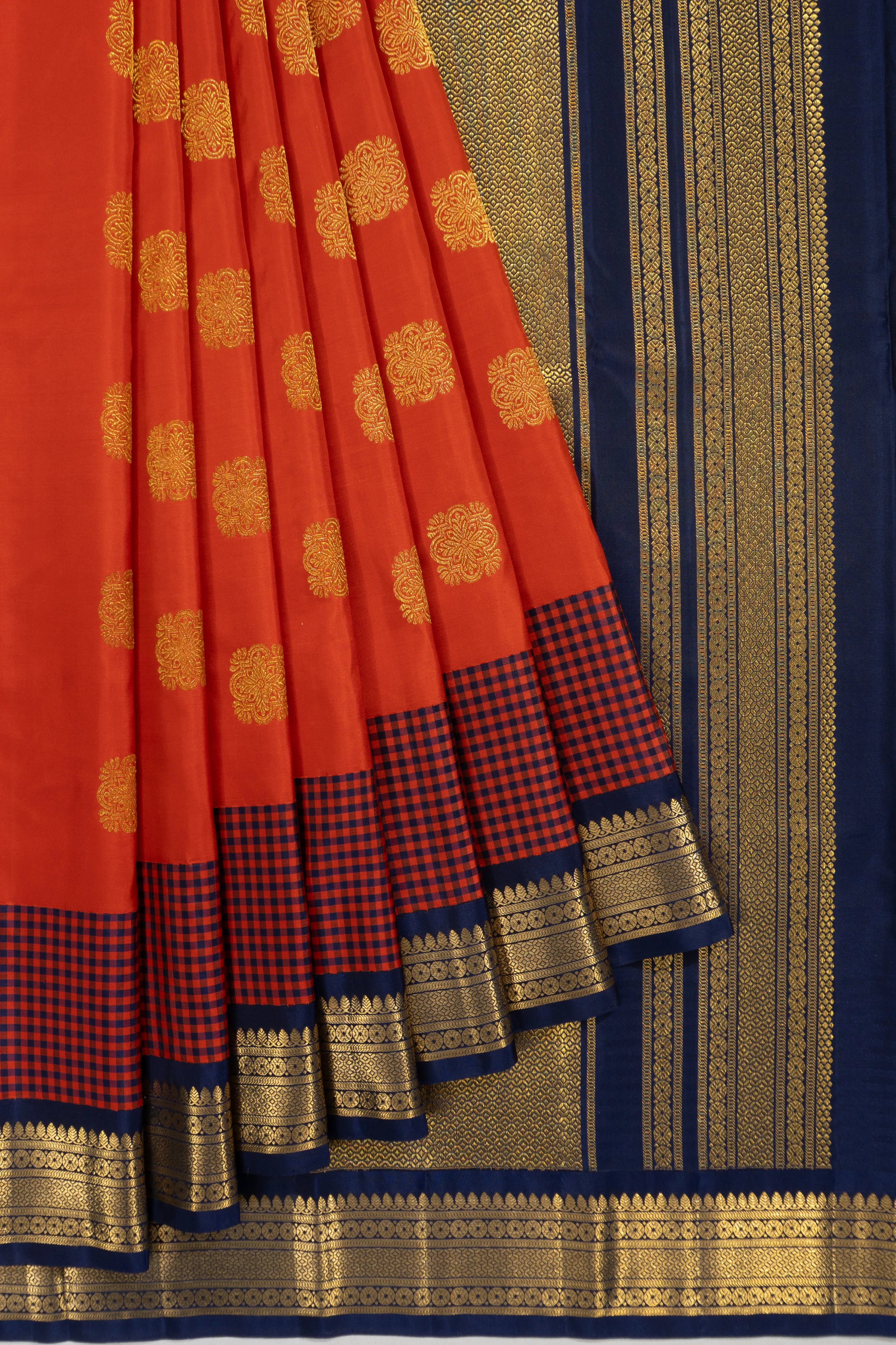 Classic Kanchipuram Silk Butta Burnt Orange Saree