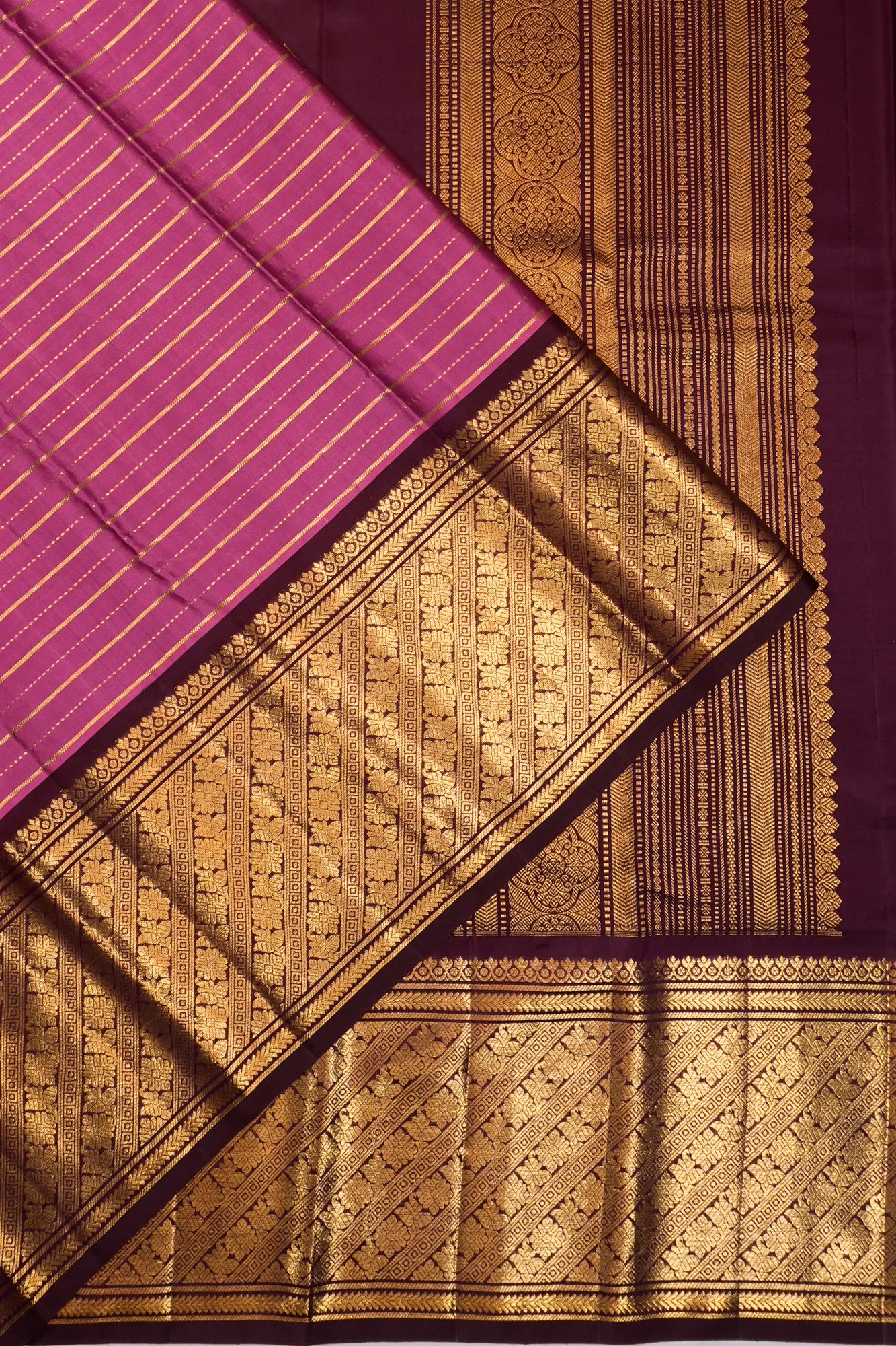 Vintage Kanchipuram Silk Lines Pink Saree