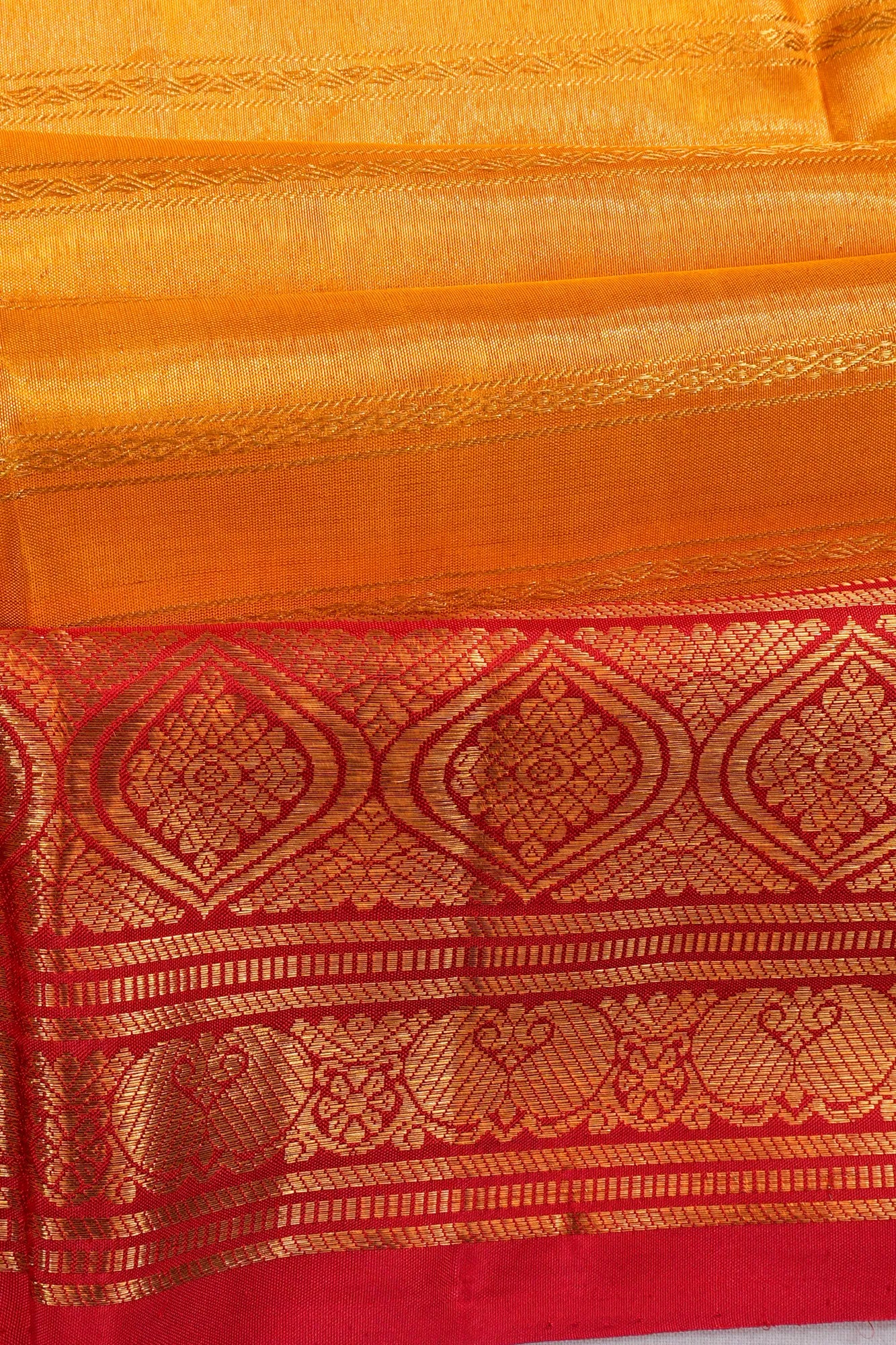 Kanchipuram Silk Tissue Lines Gold Saree