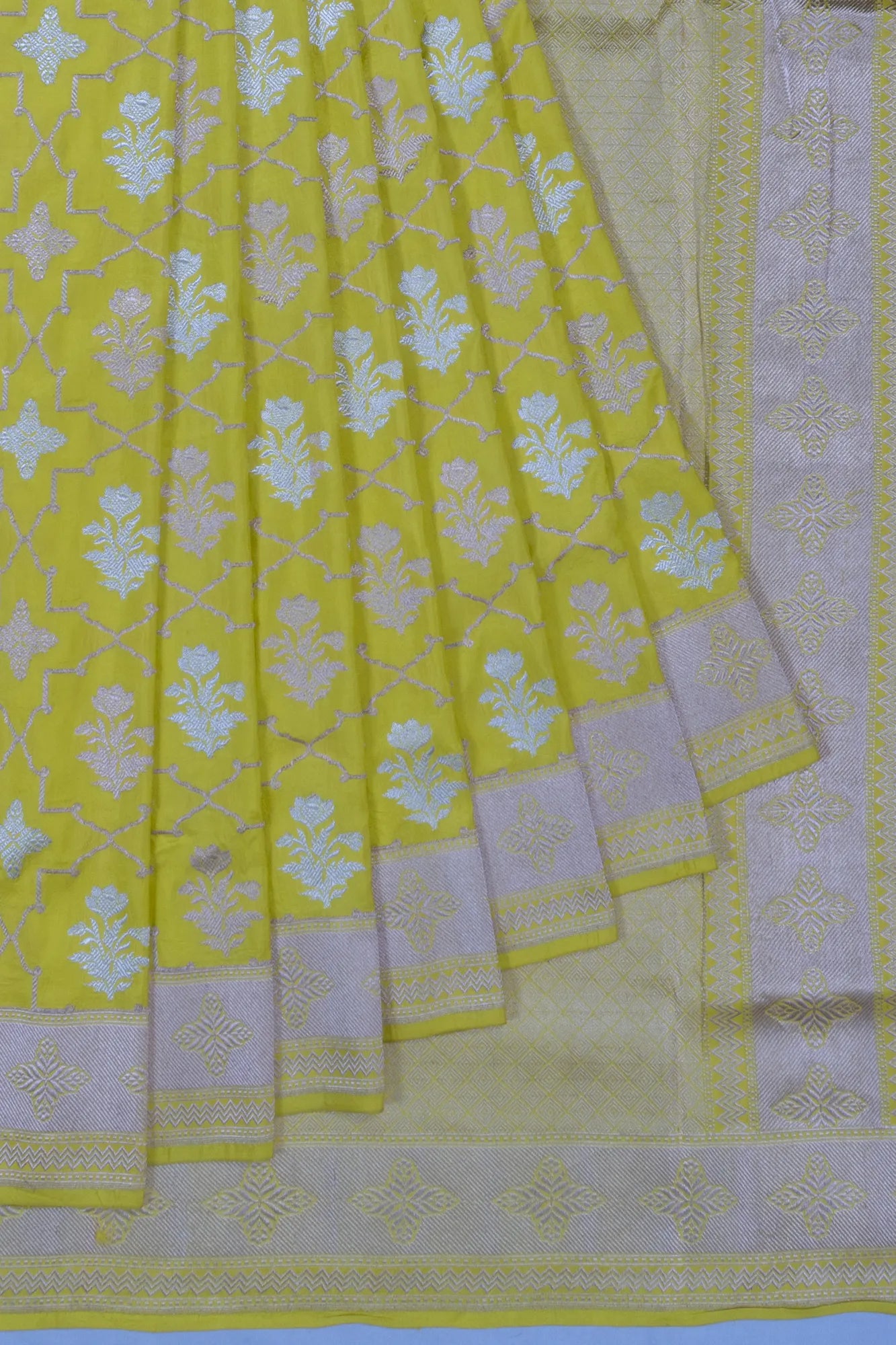Banarasi Silk Brocade Lemon Yellow Saree
