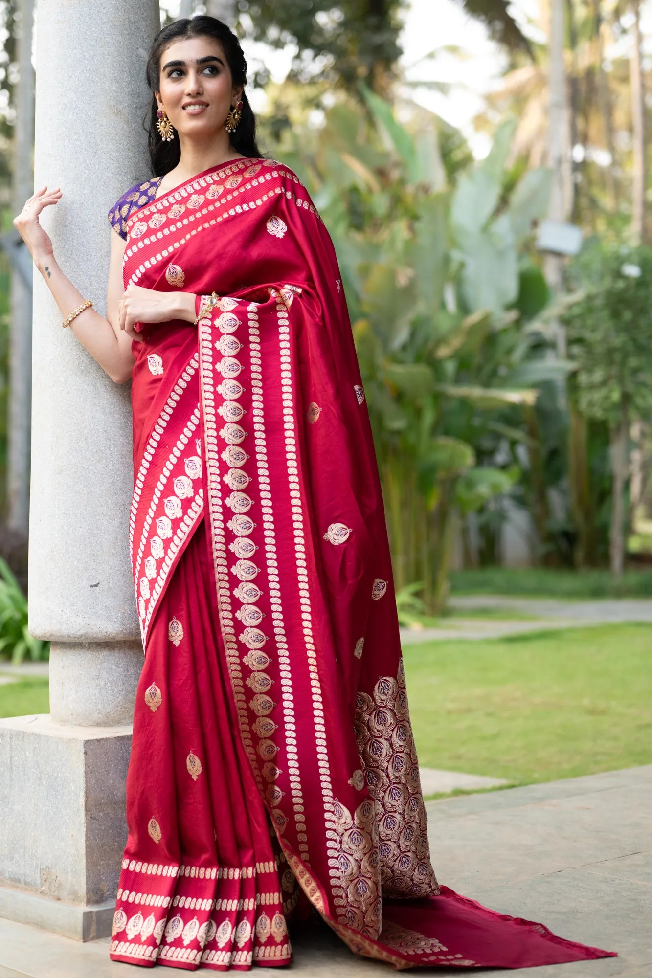 Banarasi Silk Kadwa Butta Maroon Saree