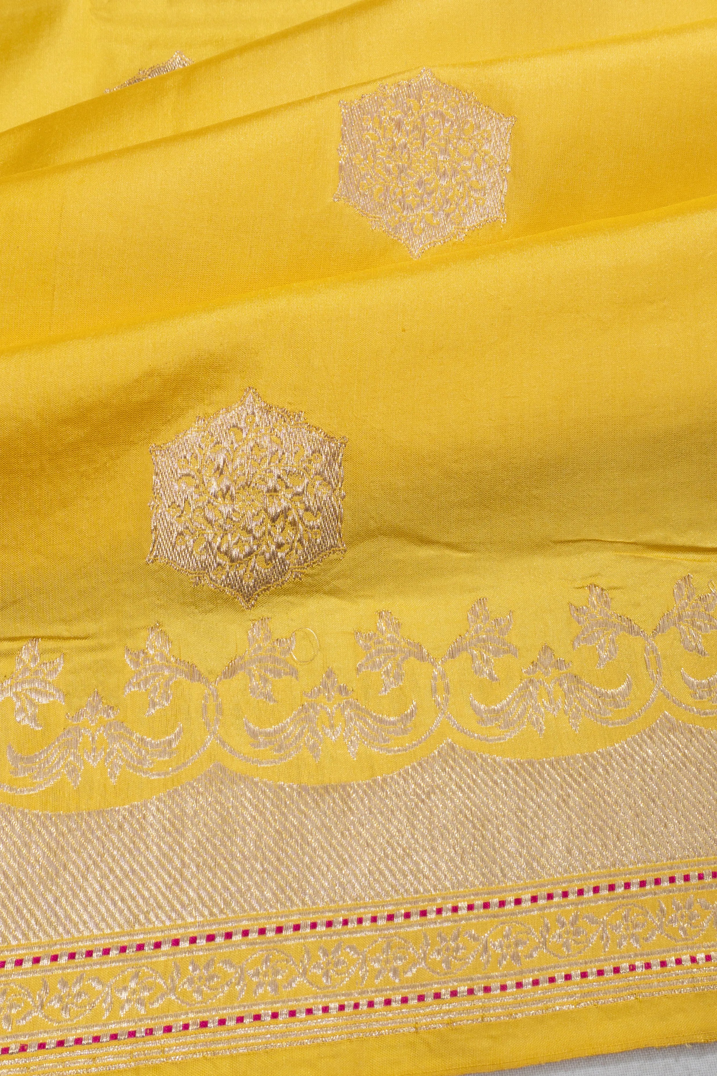 Banarasi Silk Butta Yellow Saree