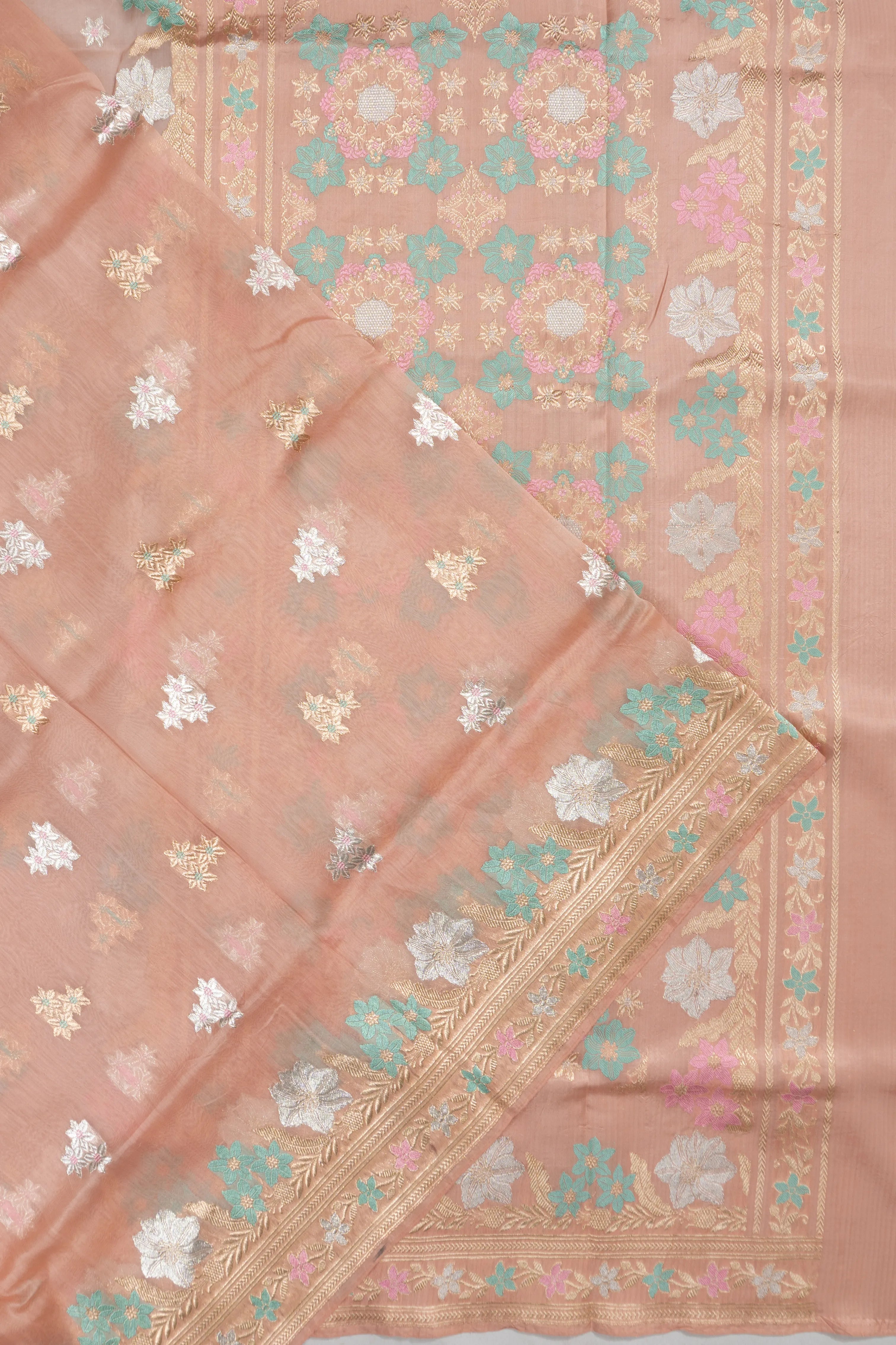 Banarasi Silk Butta Peach Saree