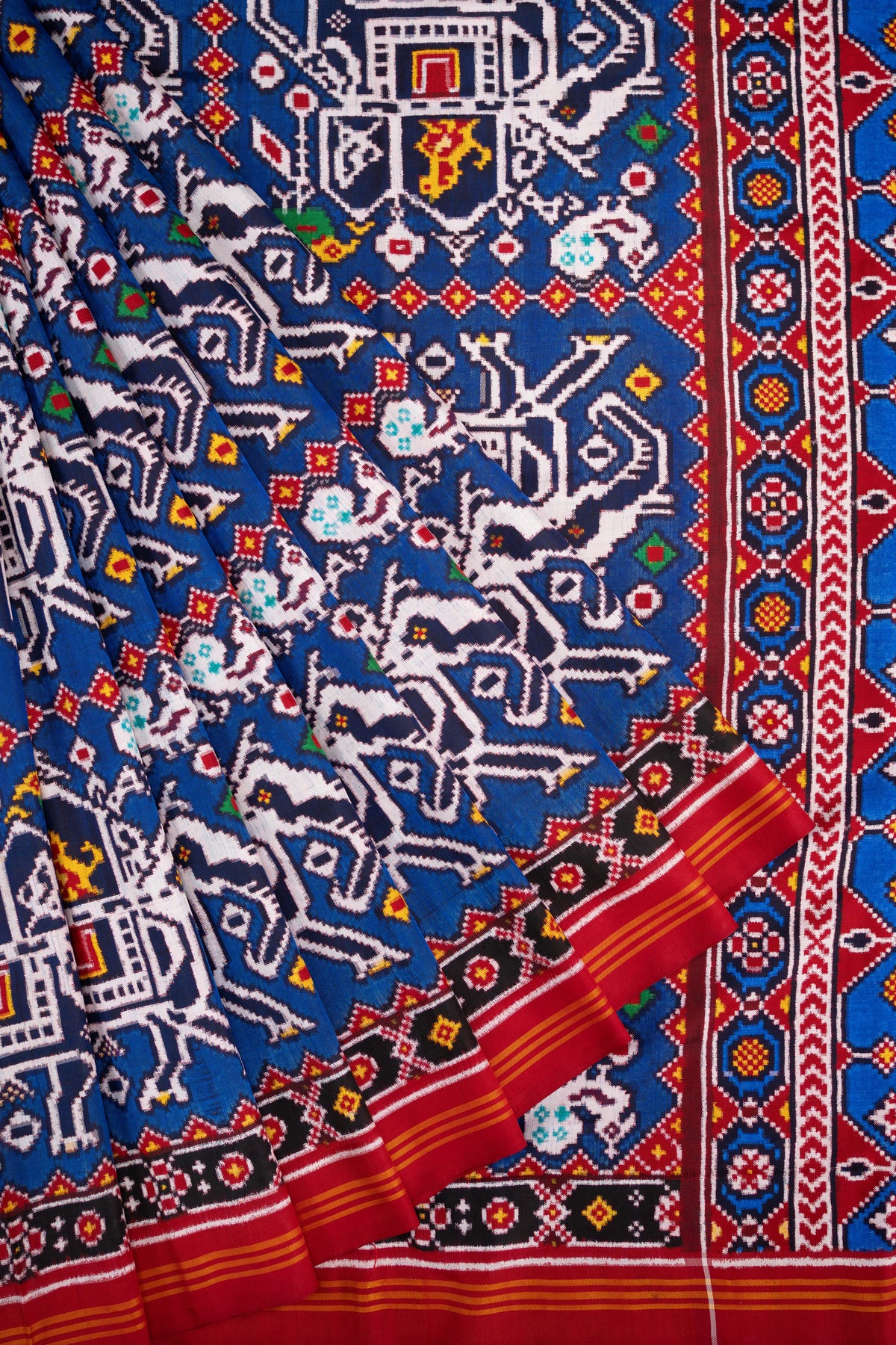 Patan Patola Silk Double Ikat Chhabdi Hathi Blue Saree