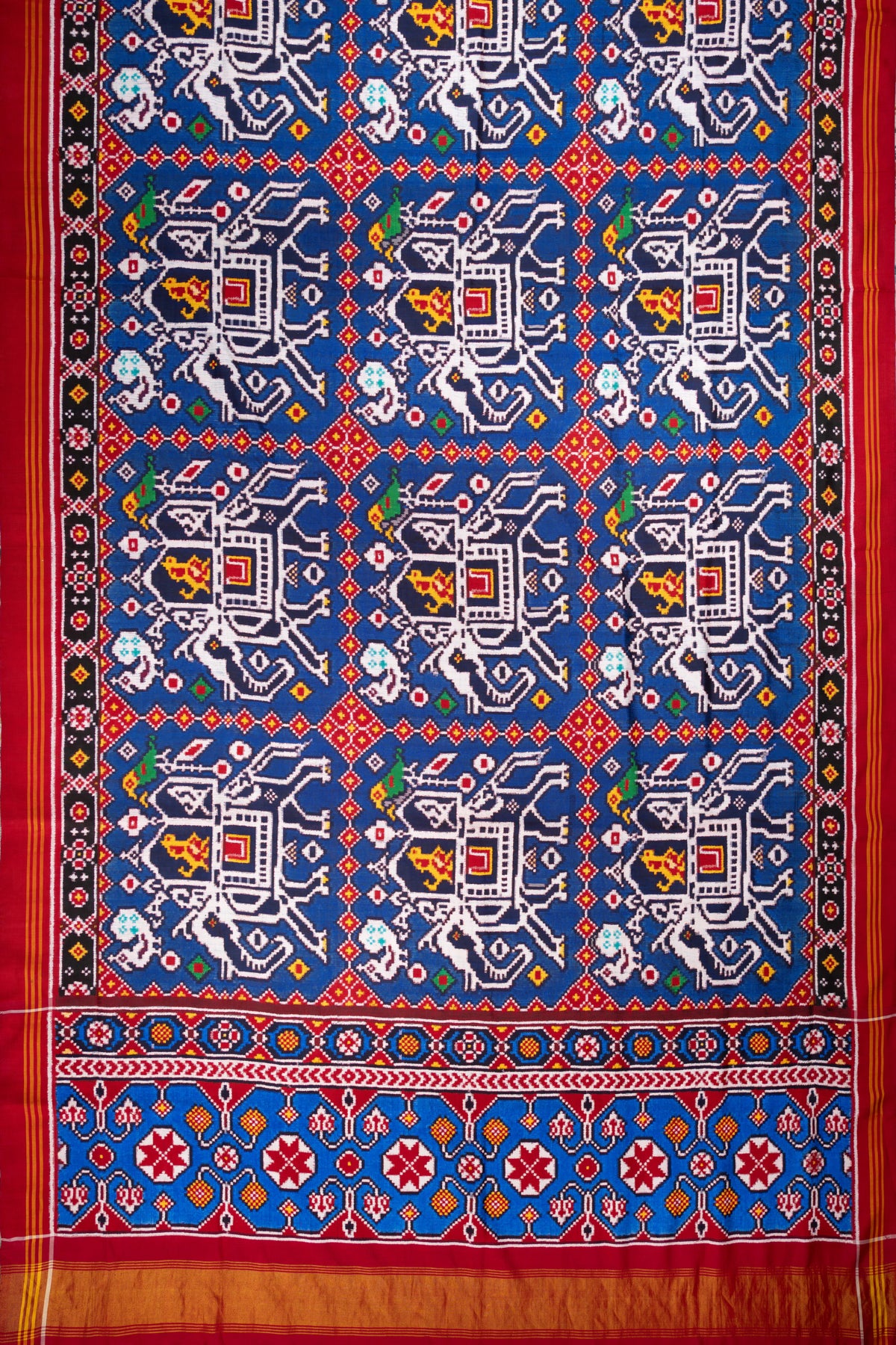 Patan Patola Silk Double Ikat Chhabdi Hathi Blue Saree