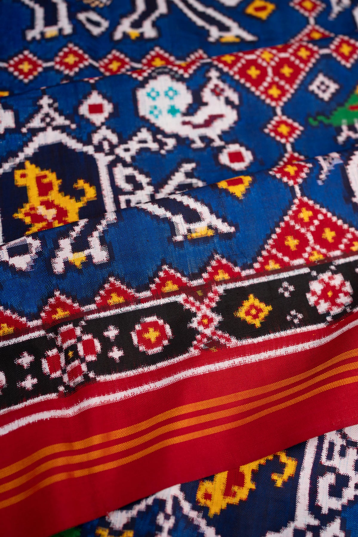 Patan Patola Silk Double Ikat Chhabdi Hathi Blue Saree
