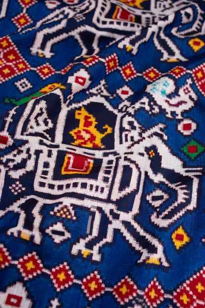 Patan Patola Silk Double Ikat Chhabdi Hathi Blue Saree