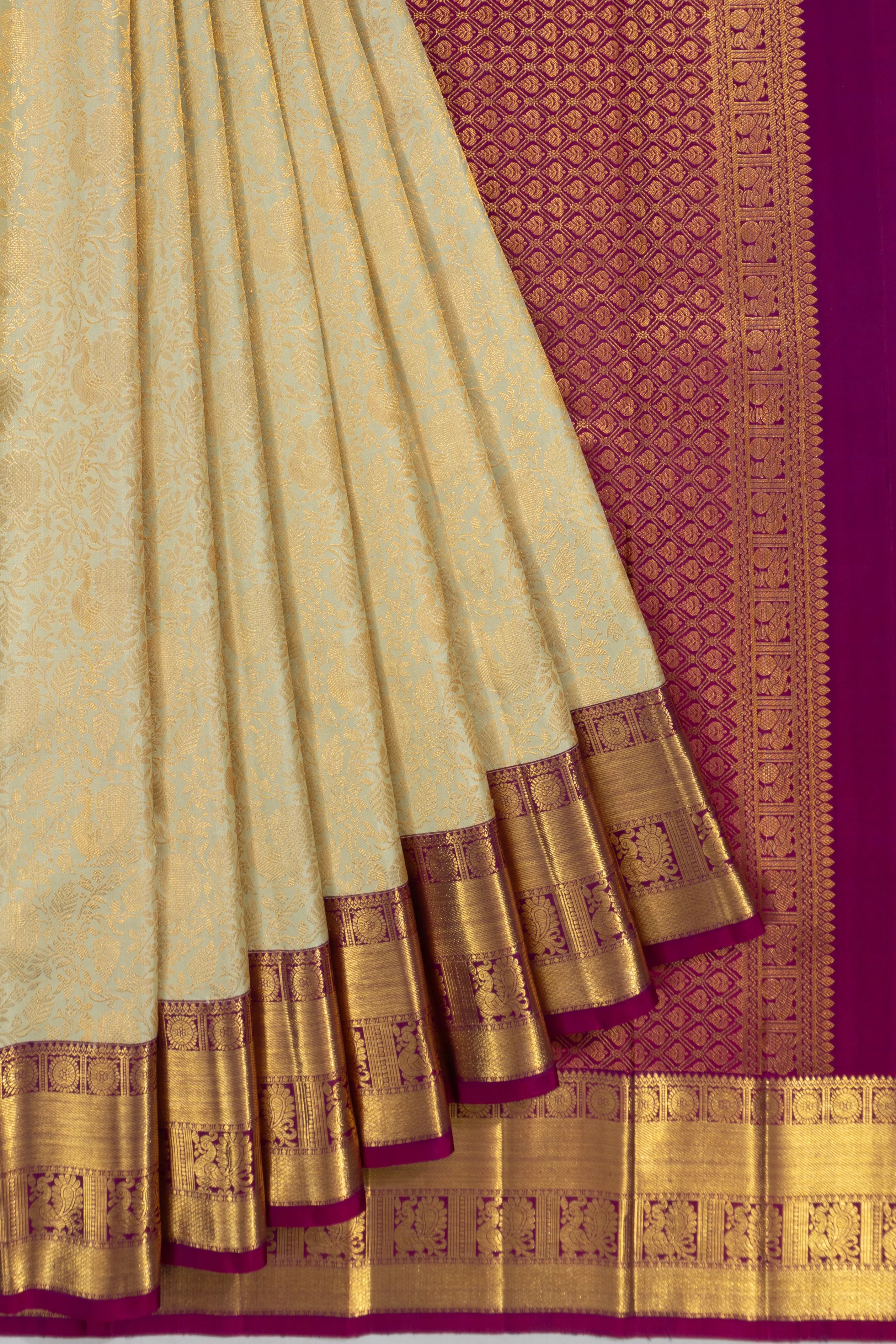 Kanchipuram Silk Jaal Cream Saree