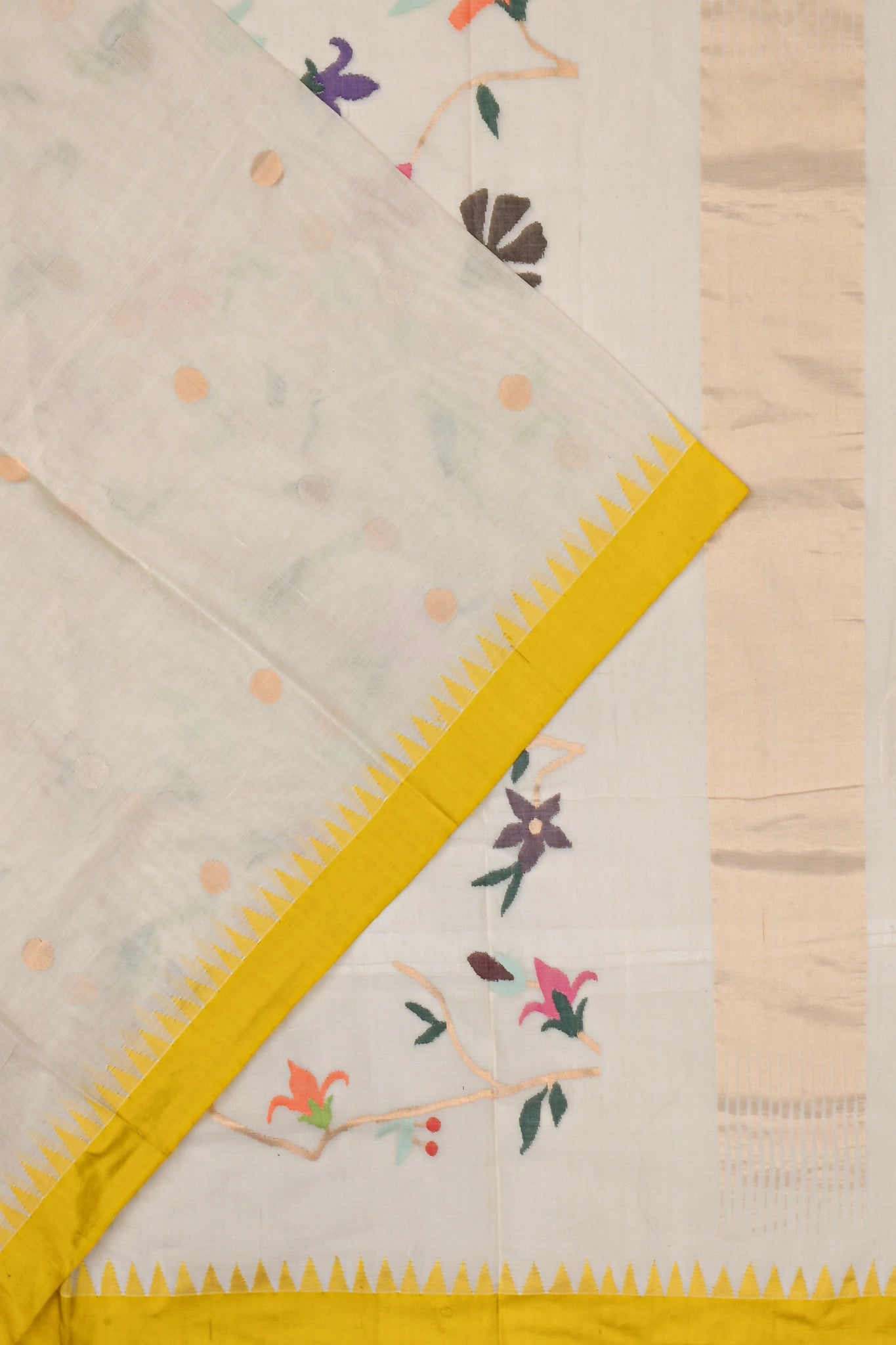 Ponduru Handspun Cotton Butta White Saree