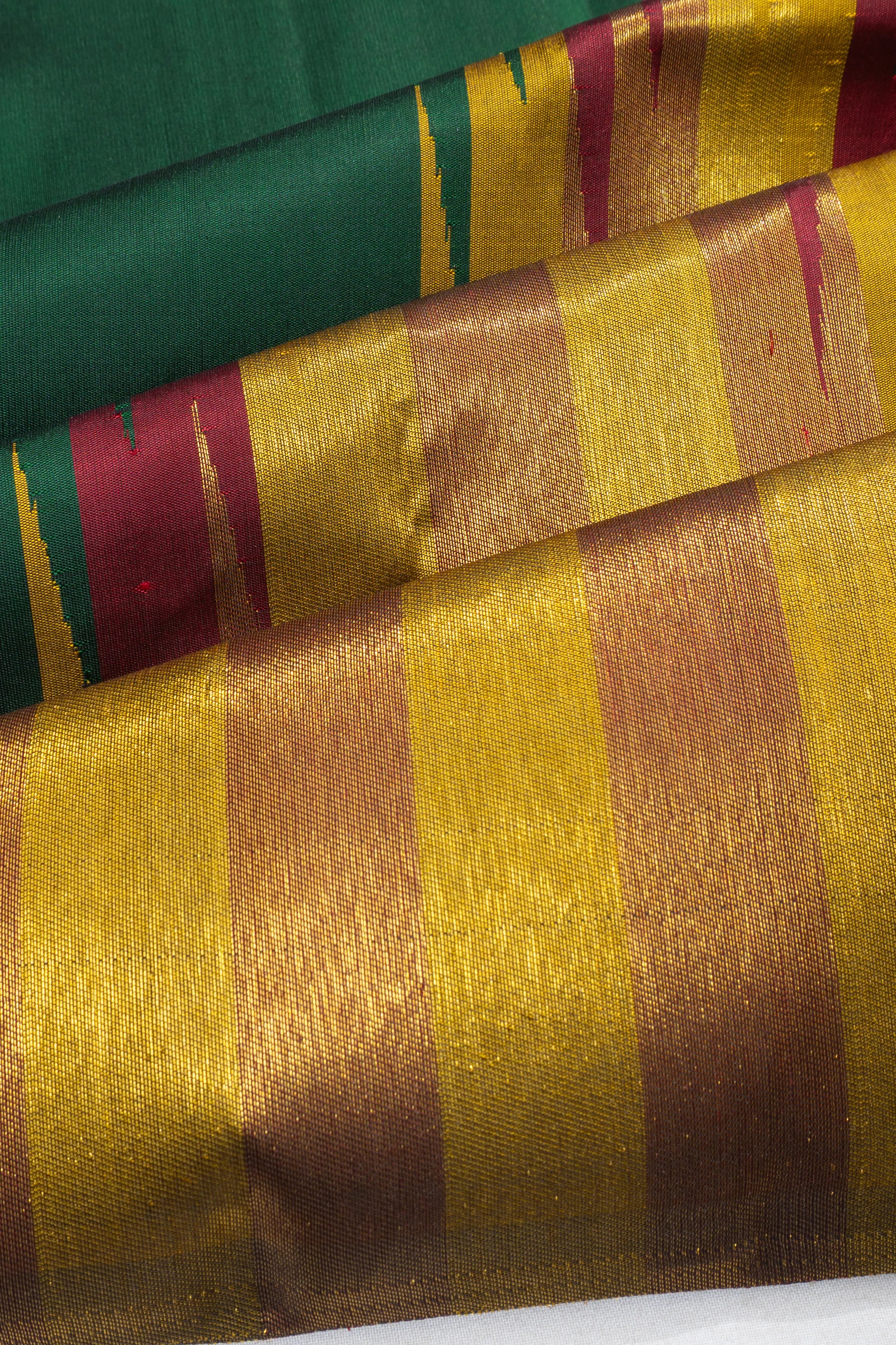 Classic Kanchipuram Silk Plain Green Saree With Temple Border