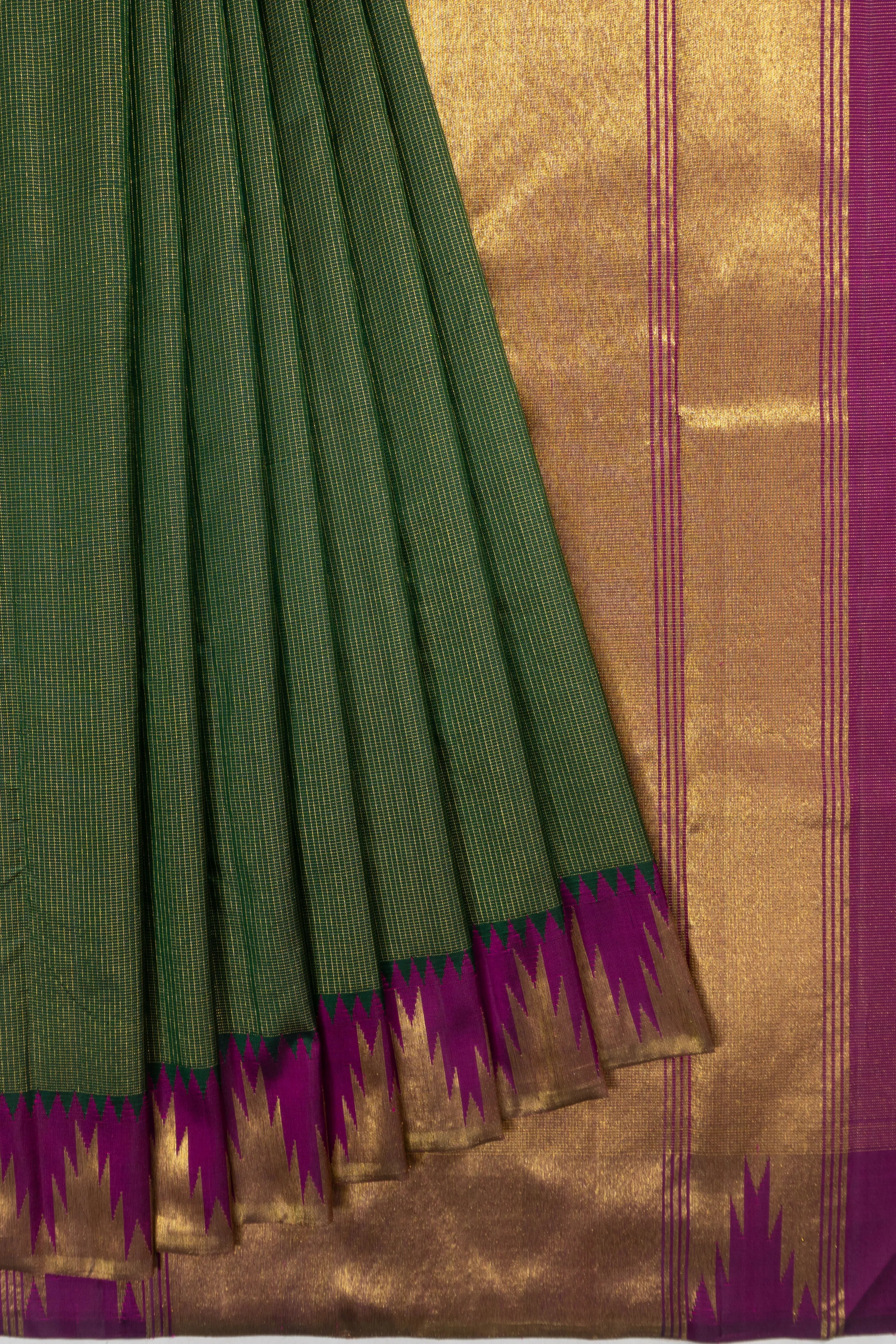 Classic Kanchipuram Silk Checks Green Saree