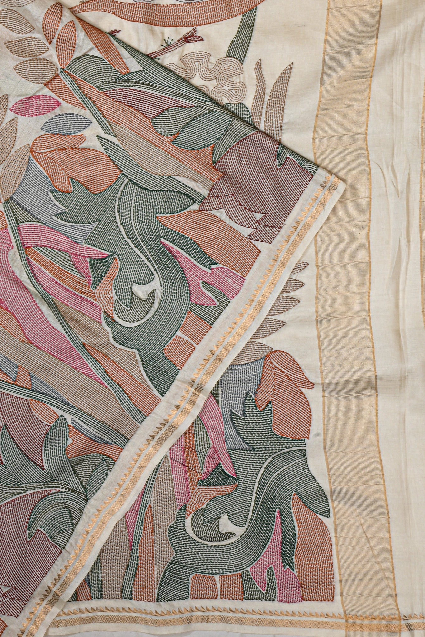 Gadwal Silk With Embroidery White Saree