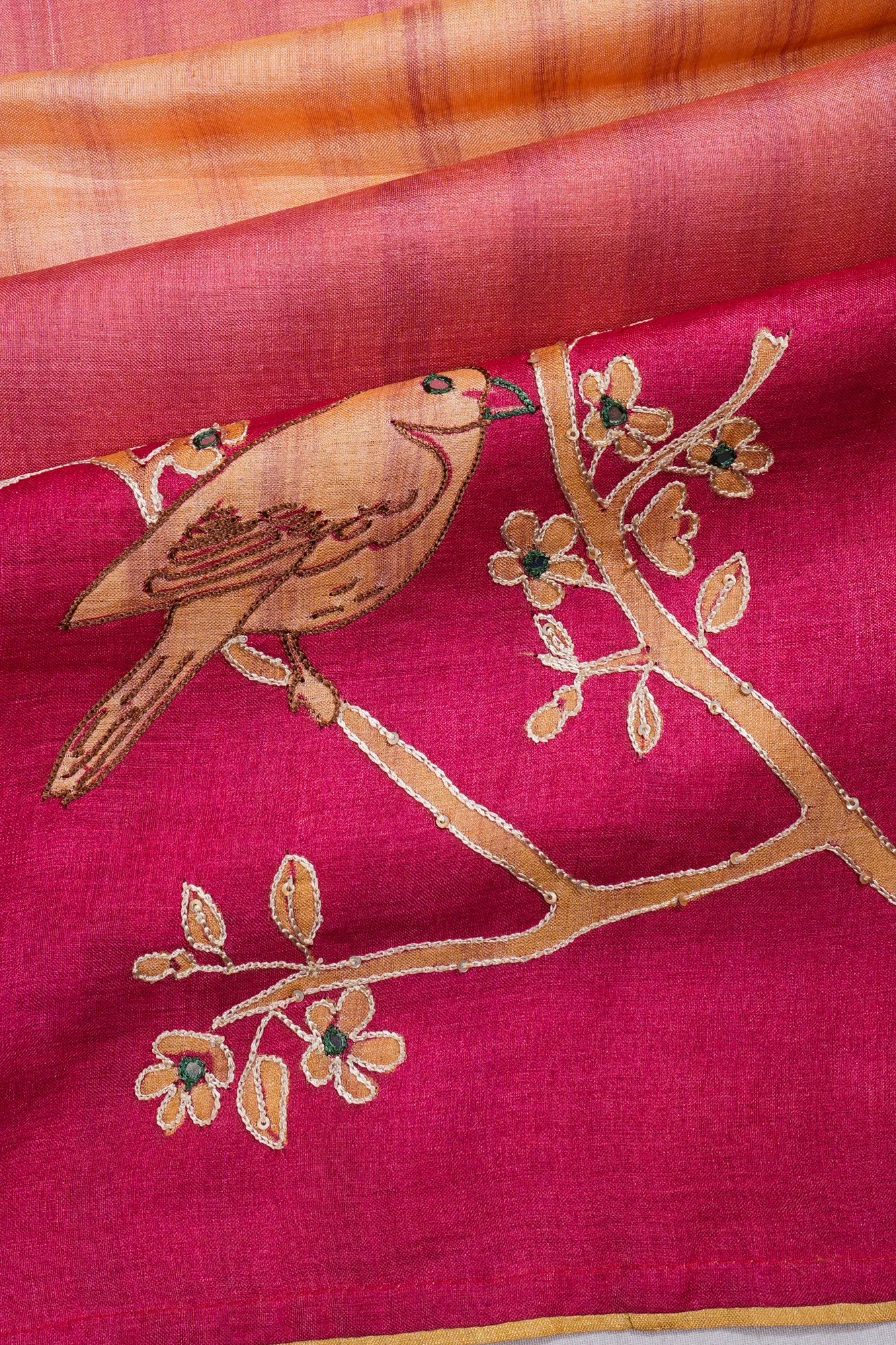Soft Tussar Dual Tone Embroidery Pink Saree