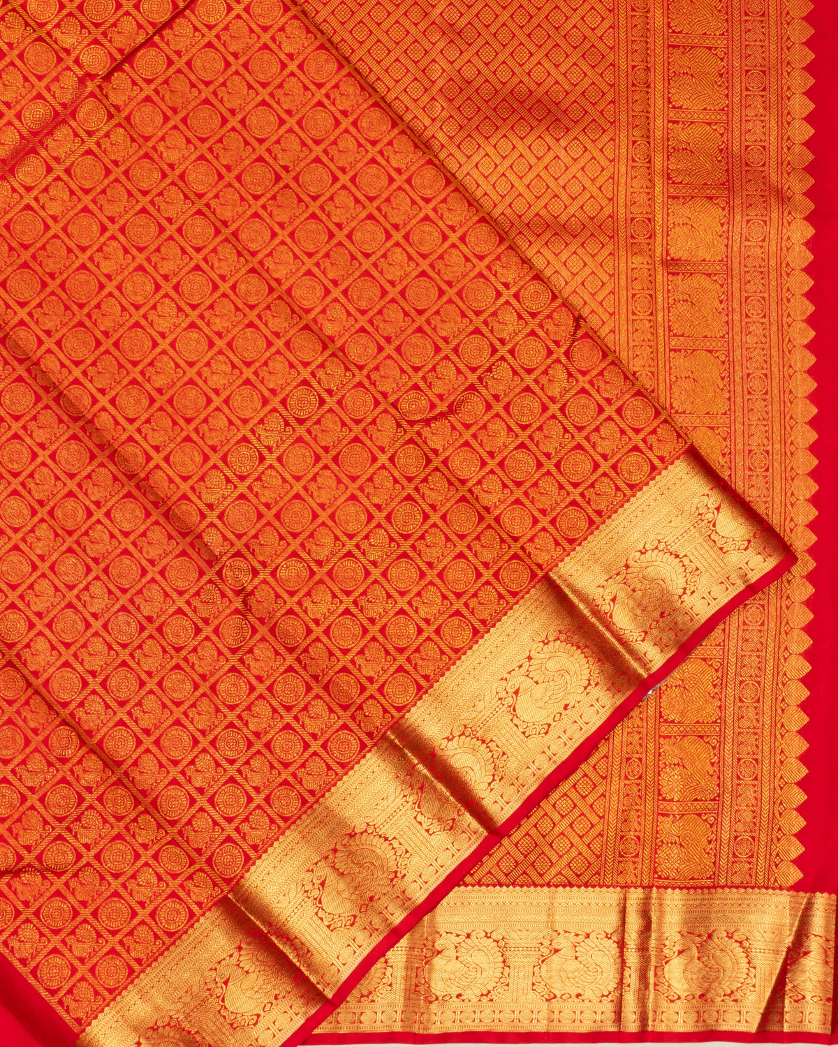 Kanchipuram Silk Checks And Butta Red Saree
