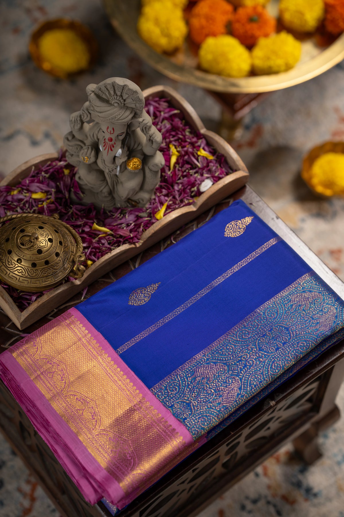 Kanchipuram Silk Butta Blue Saree