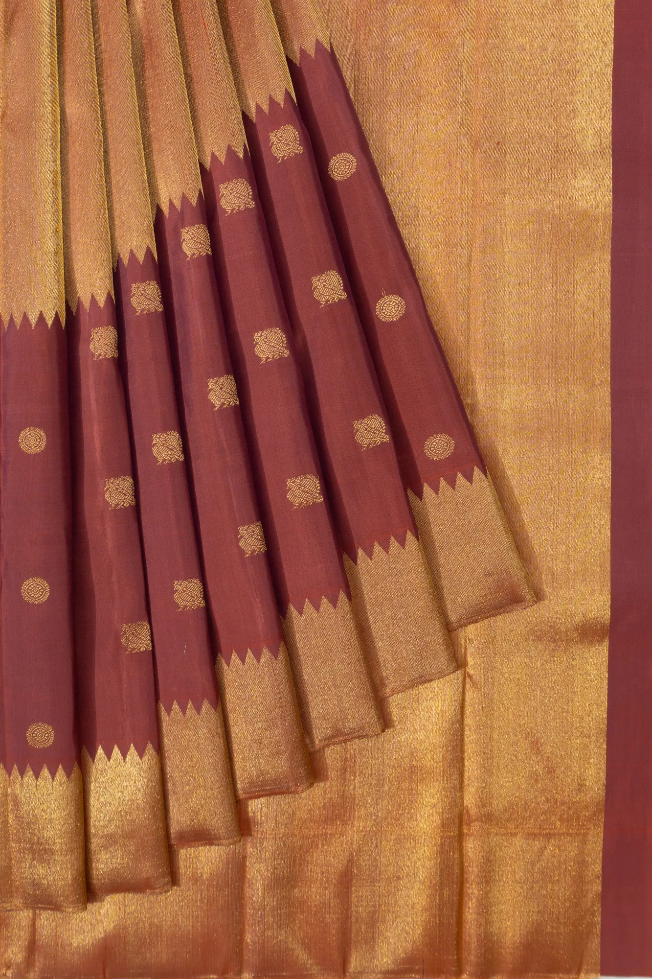 Kanchipuram Silk Tissue Butta Half And Half Maroon Saree