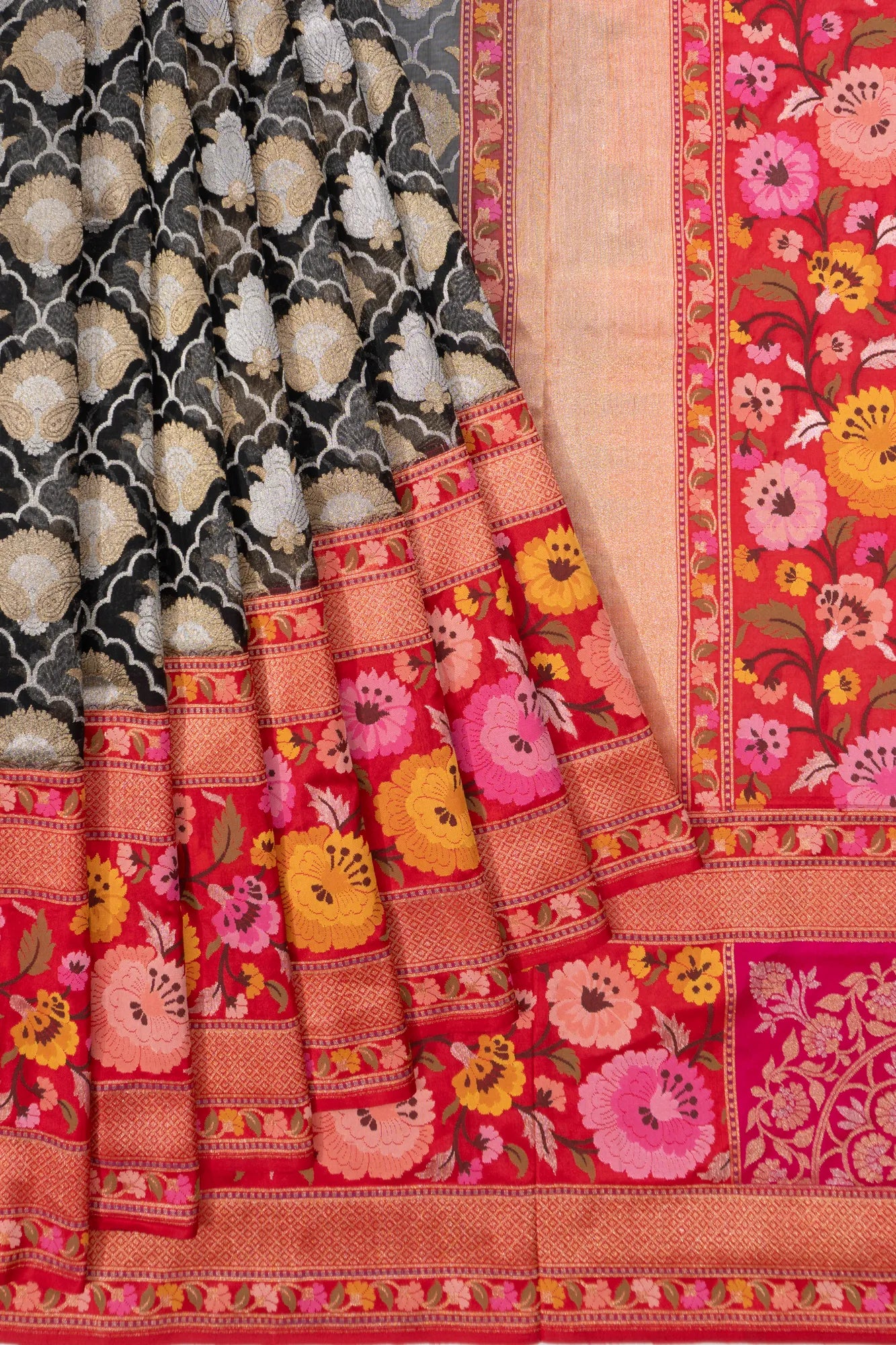 Banarasi Kora Organza Brocade Black Saree With Jamdani Border